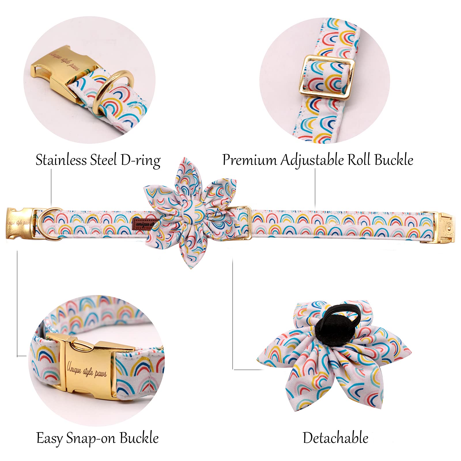 Durable Rainbow Floral Pattern Pet Collar