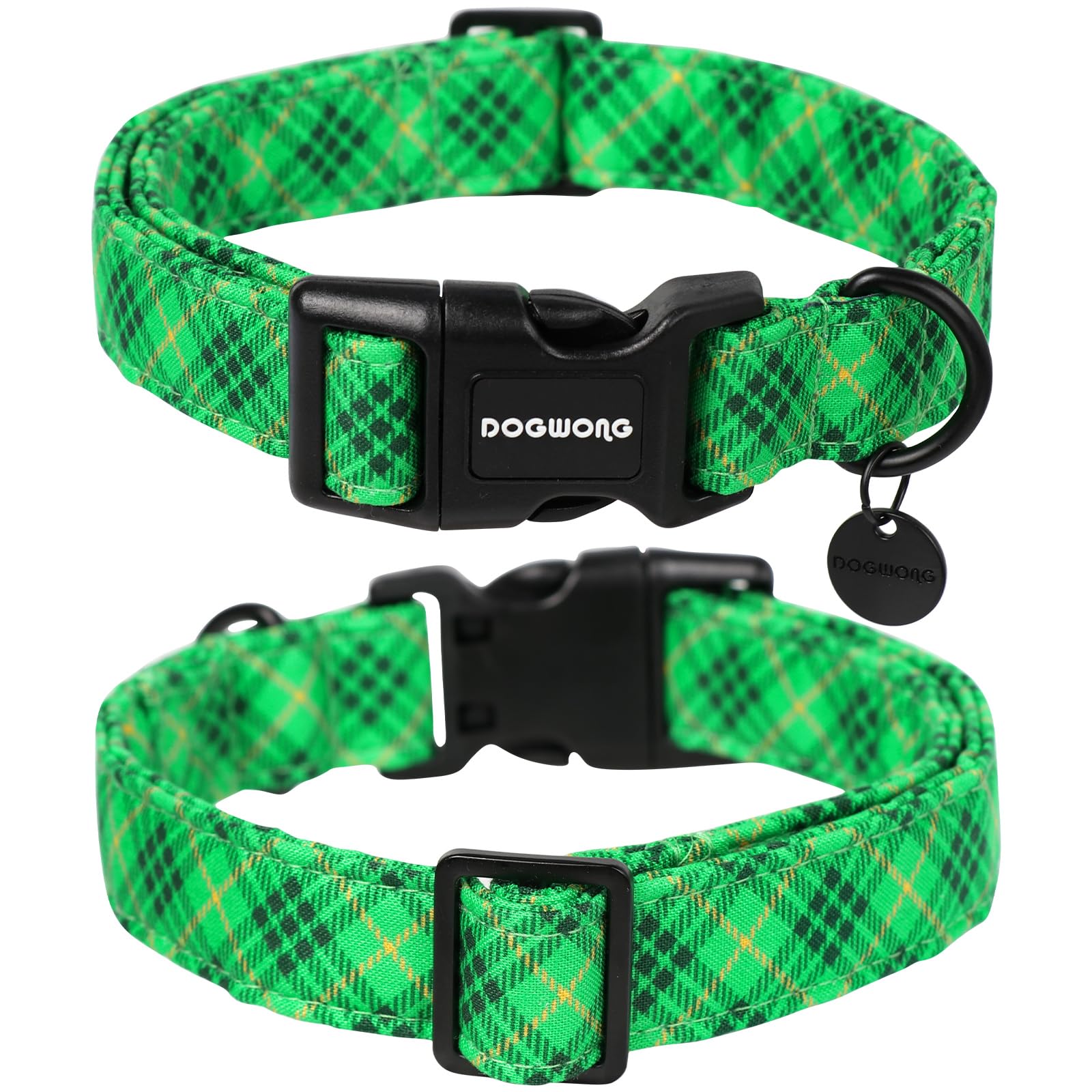 St. Patrick's Day Dog Collar, Green Plaid Dog Collar Soft Durable Adjustable Costume St. Patrick's Day Green Grid Puppy Collar for Small Medium Large Dog