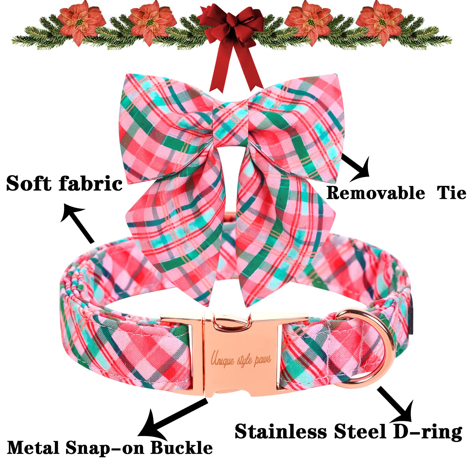 Pink & Green Plaid Dog Collar with Sailor Bow