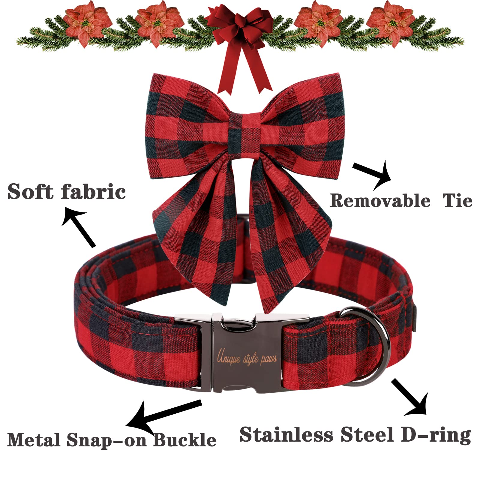 Classic Red Plaid Puppy Collar with Sailor Bow