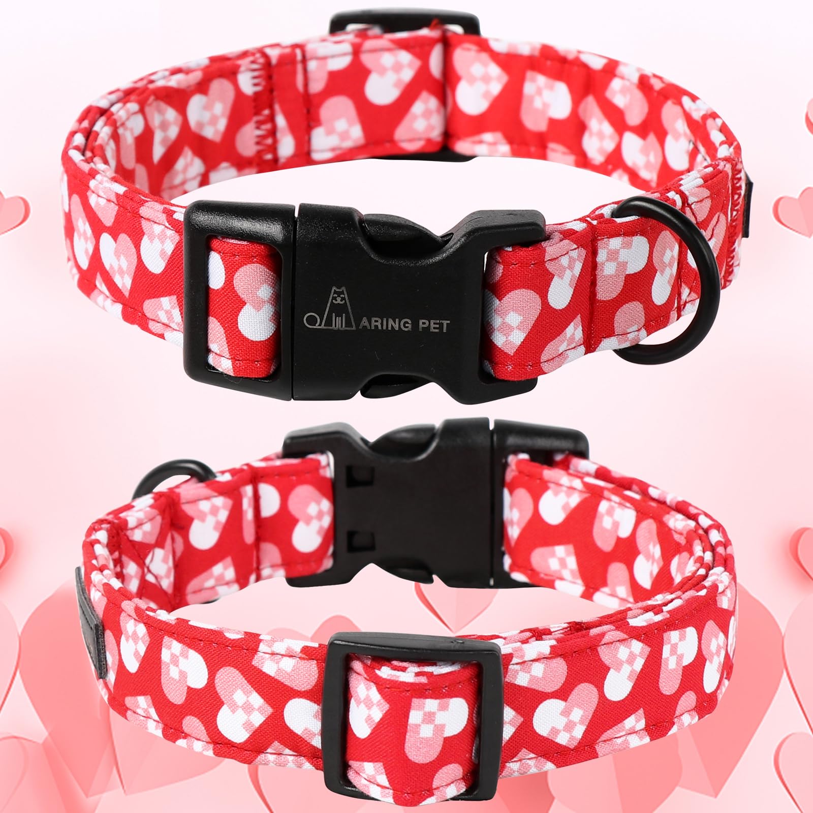 Valentine's Day Dog Collar-Cotton Heart Dog Collars, Adjustable Valentine Heart Pet Collars Puppy Collar with Quick Release Buckle for Girl&Boy Dogs