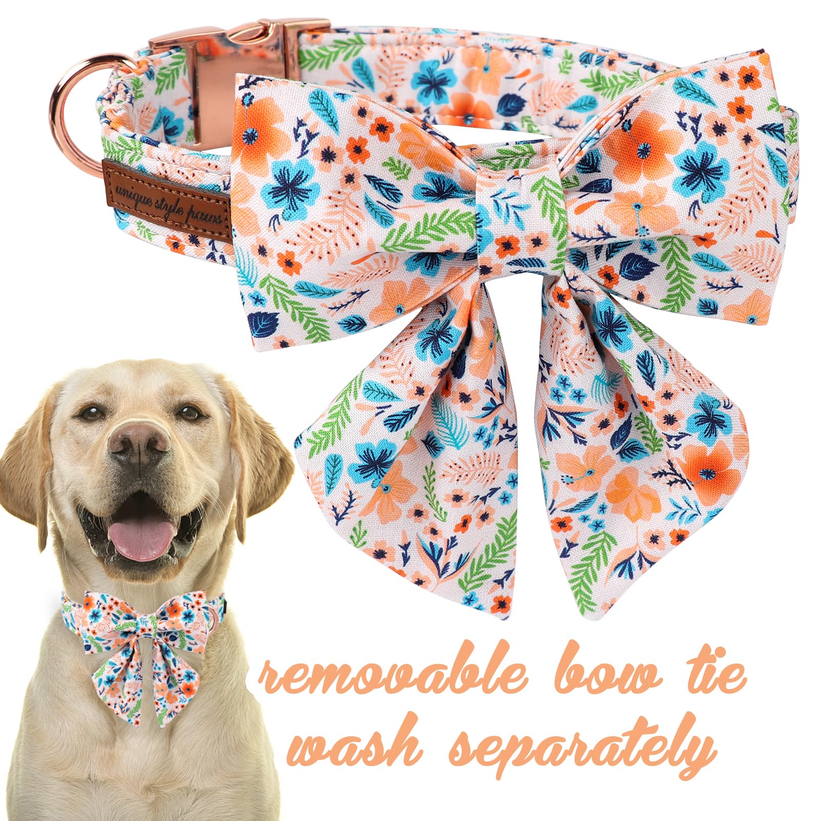 Floral Plaid Colorful Dog Collar with Bow Tie