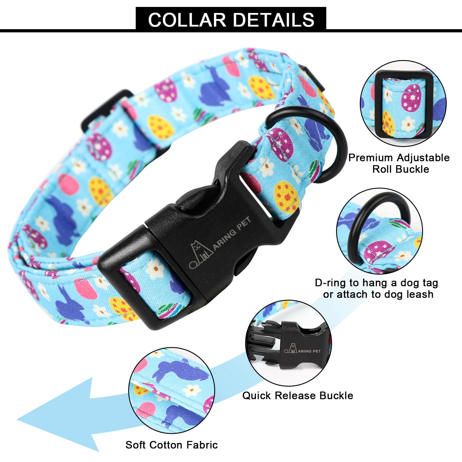 St Patrick's Day Dog Collar-Cute Clovers Dog Collar, Adjustable Cotton Shamrock Pet Collar Trefoil Puppy Collars with Quick Release Buckle