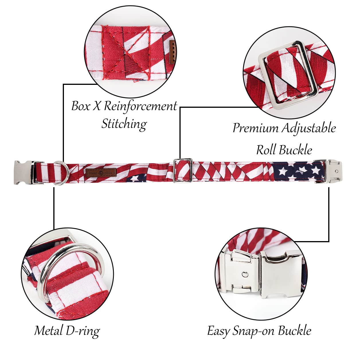 4th of July,Adjustable American Flag Collar with Sailor Bow