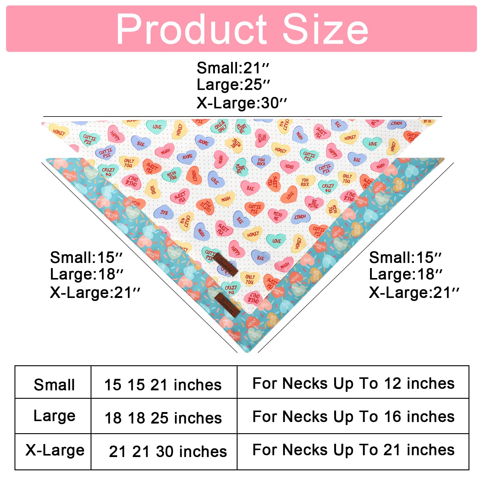 Valentine's Day Dog Bandana 2 Pack-Cute Blue&Candy Heart Dog Bandanas, Reversible Wedding Dog Triangle Bibs Pet Scarf Gifts for Dogs and Cats