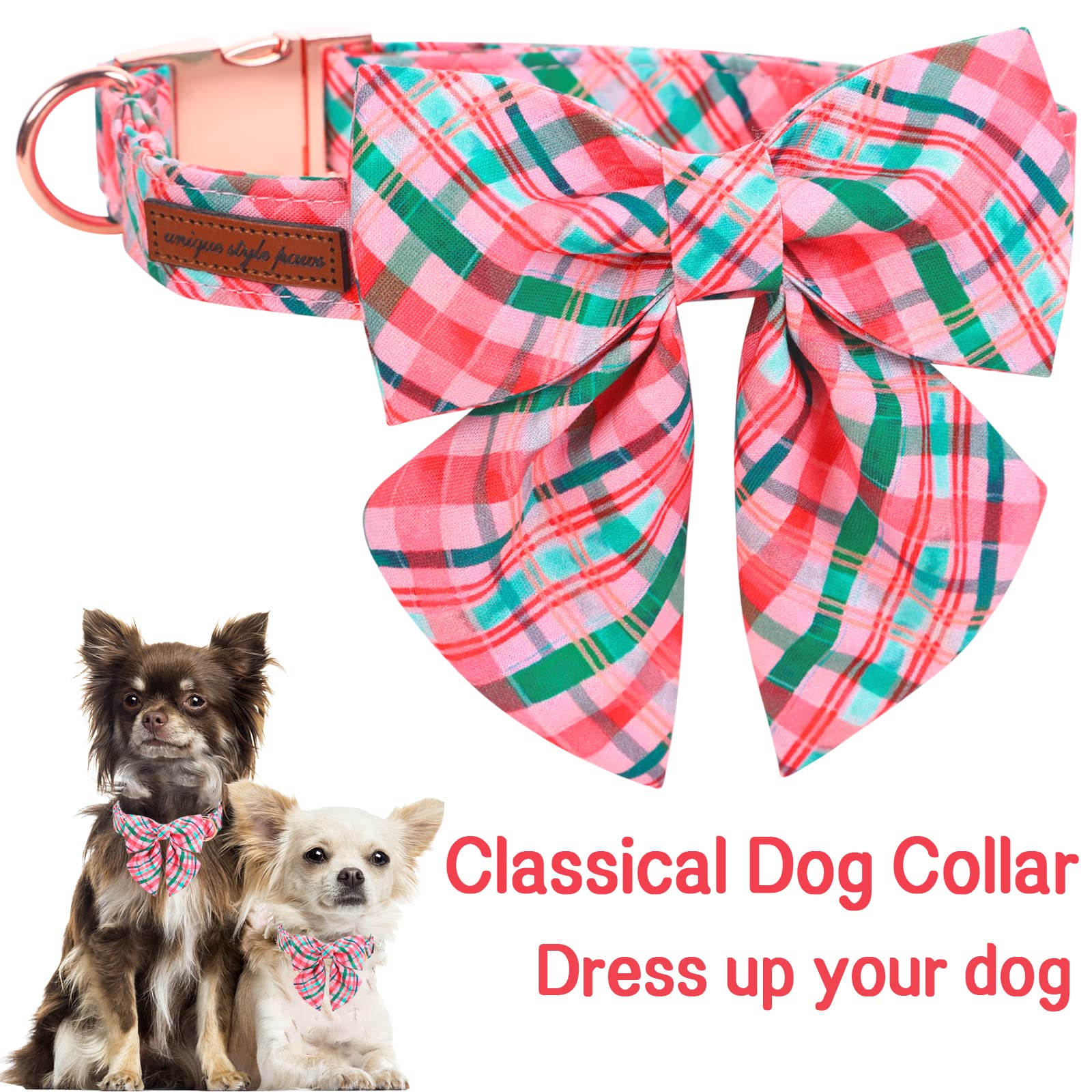Pink & Green Plaid Dog Collar with Sailor Bow