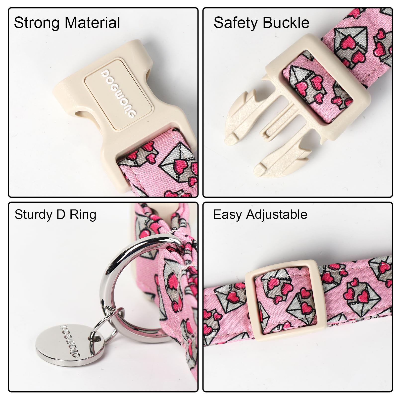 Valentine's Day Dog Collar, Love Letter Dog Collar, Adjustable Durable Pink Heart Dog Collar Cute Dog Collar for Small Medium Large Dogs