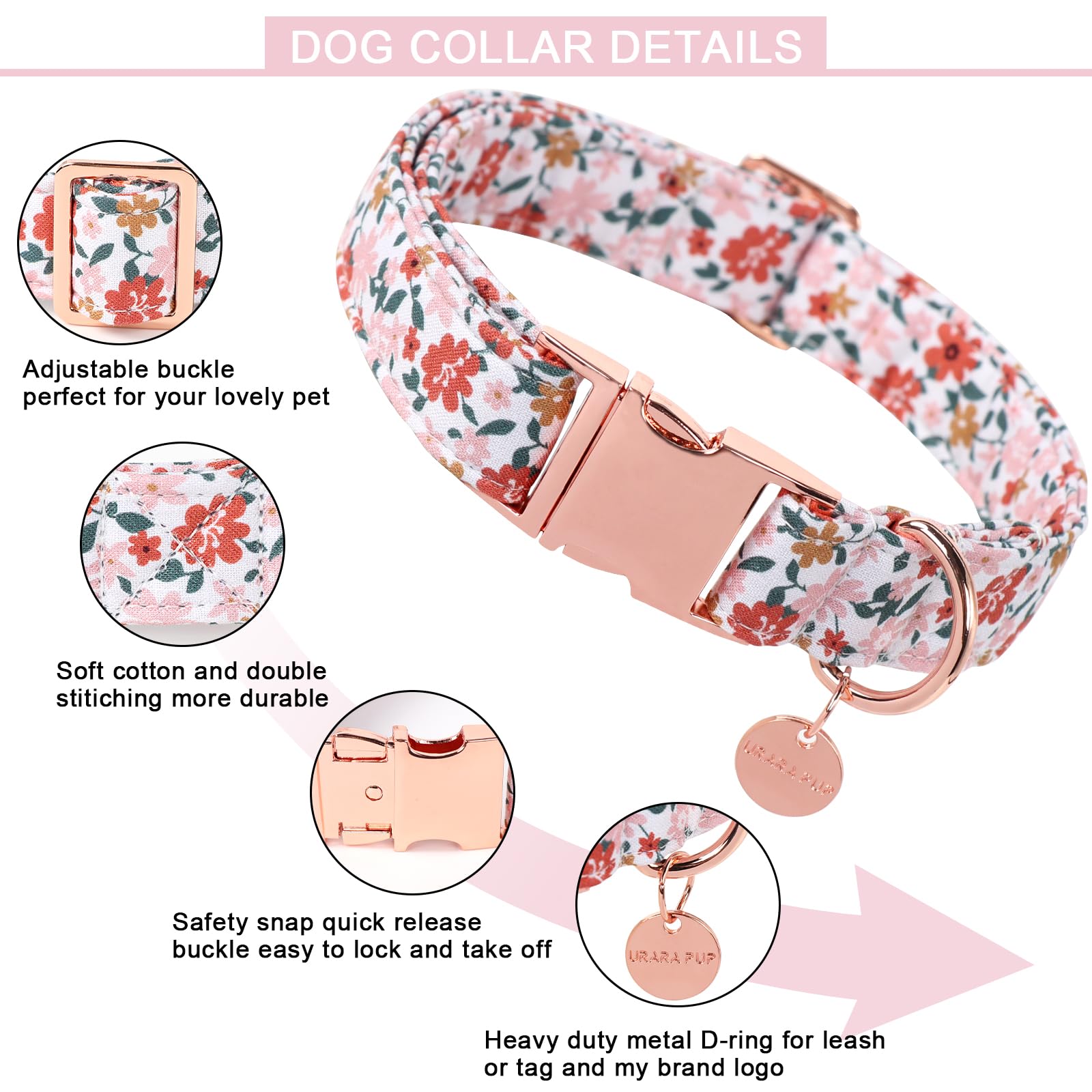 Dog Collar for Summer,Little Flower Dog Collar,Cotton Puppy Collar with Adjustable Buckle for Small,Medium,Large Girl Boy Dog