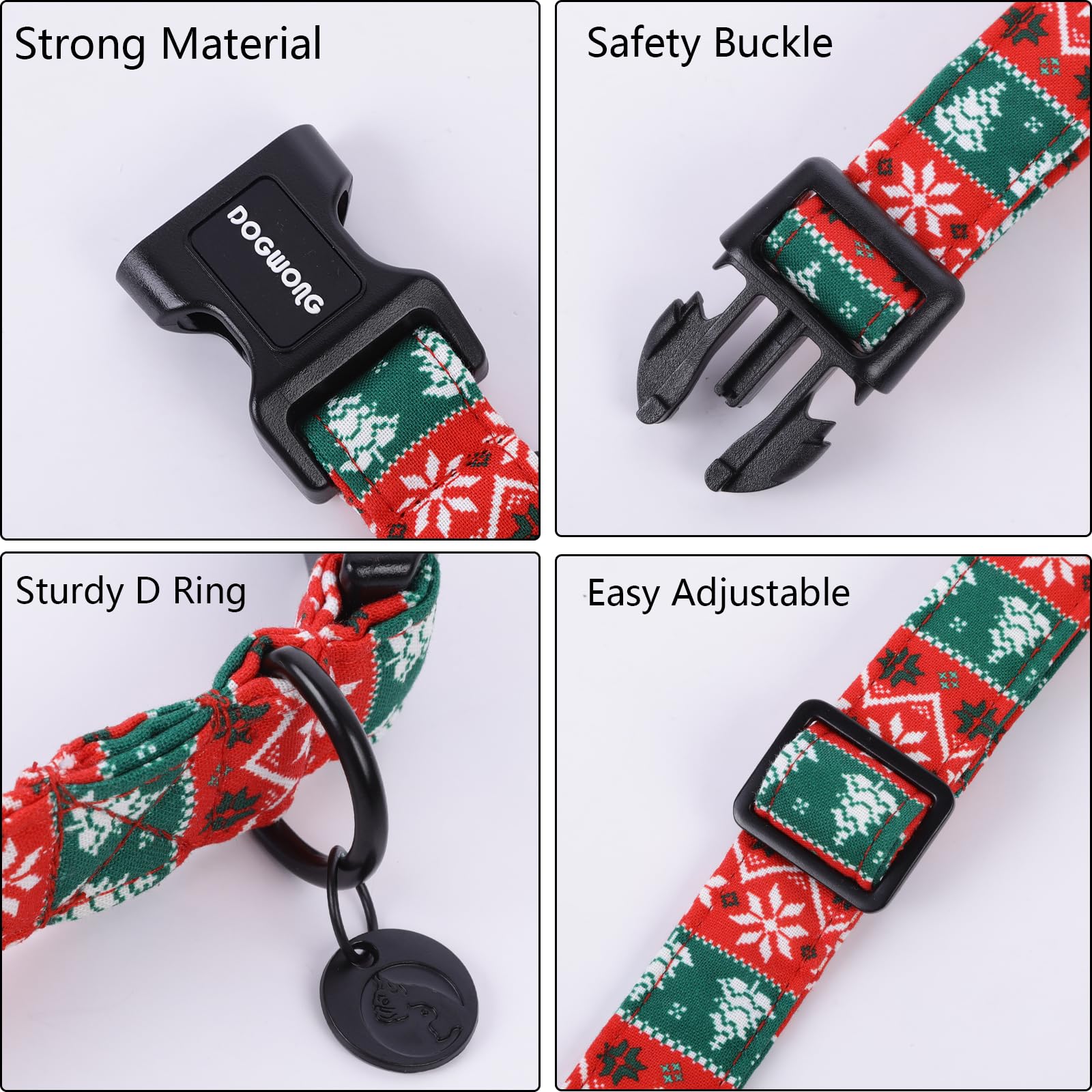 Christmas Cotton Dog Collar, Red Green Stripe Christmas Dog Collar Durable Soft Fabric Pet Dog Collar Cute Red Puppy Necklace for Small Medium Large Dog