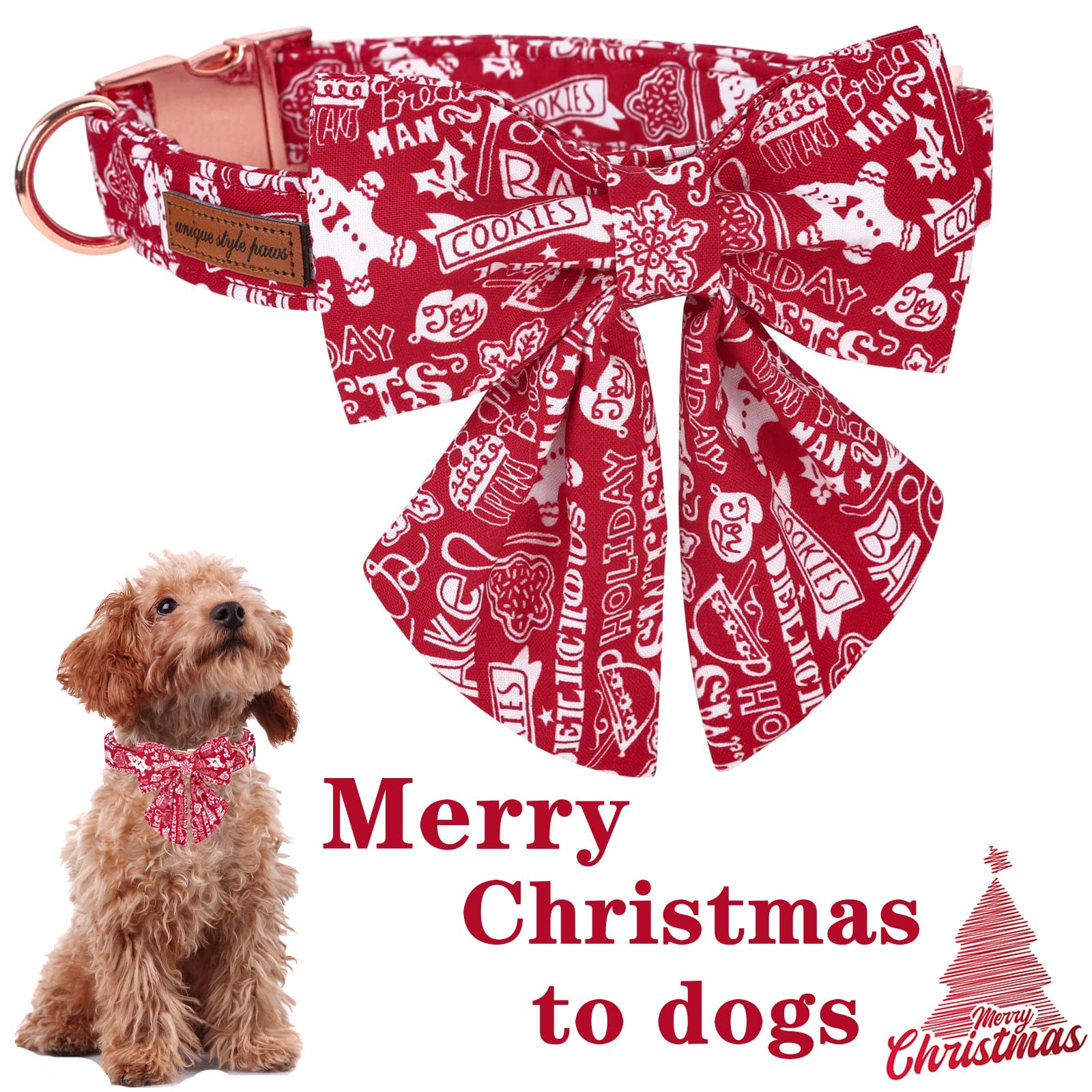 Gingerbread & Snowman Winter Puppy Collar with Sailor Bow