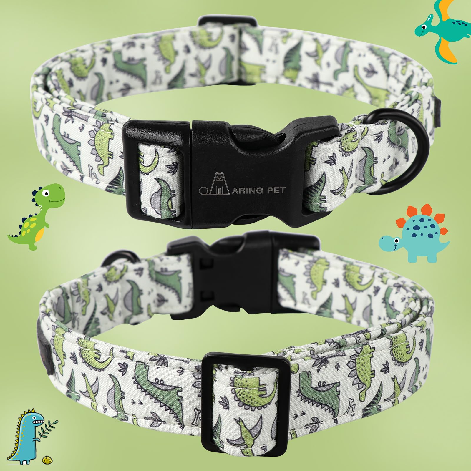 Dinosaur Dog Collar-Cute Dog Collar for Small Dogs, Adjustable Comfortable Cotton Boy Dog Collars for Small Medium Large Dogs