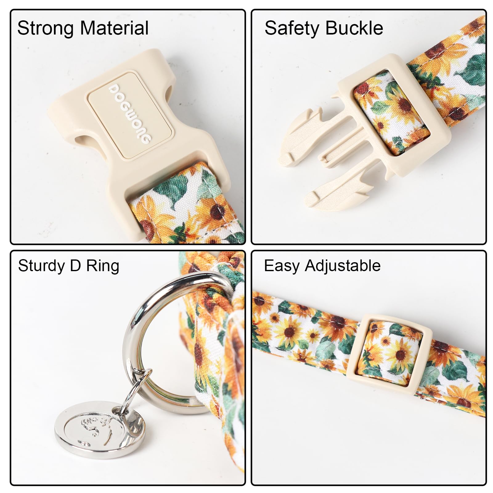 Female Cotton Dog Collar, Sunflower Dog Collar Durable Soft Natural Fabric Spring Pet Dog Collar Cute Summer Puppy Necklace for Small Medium Large Dog