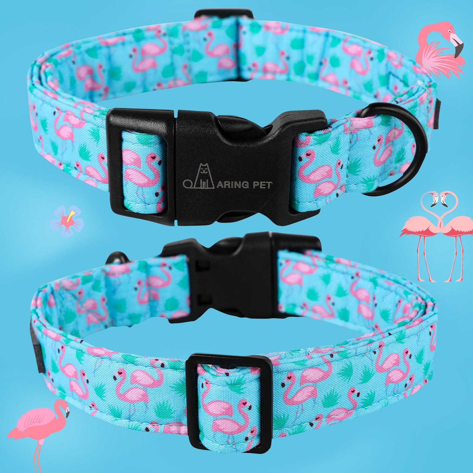 Flamingo Dog Collar-Cute Cotton Small Dog Collars, Adjustable Lightweight Summer Pet Collars for Small Medium Large Boy and Girl Dogs