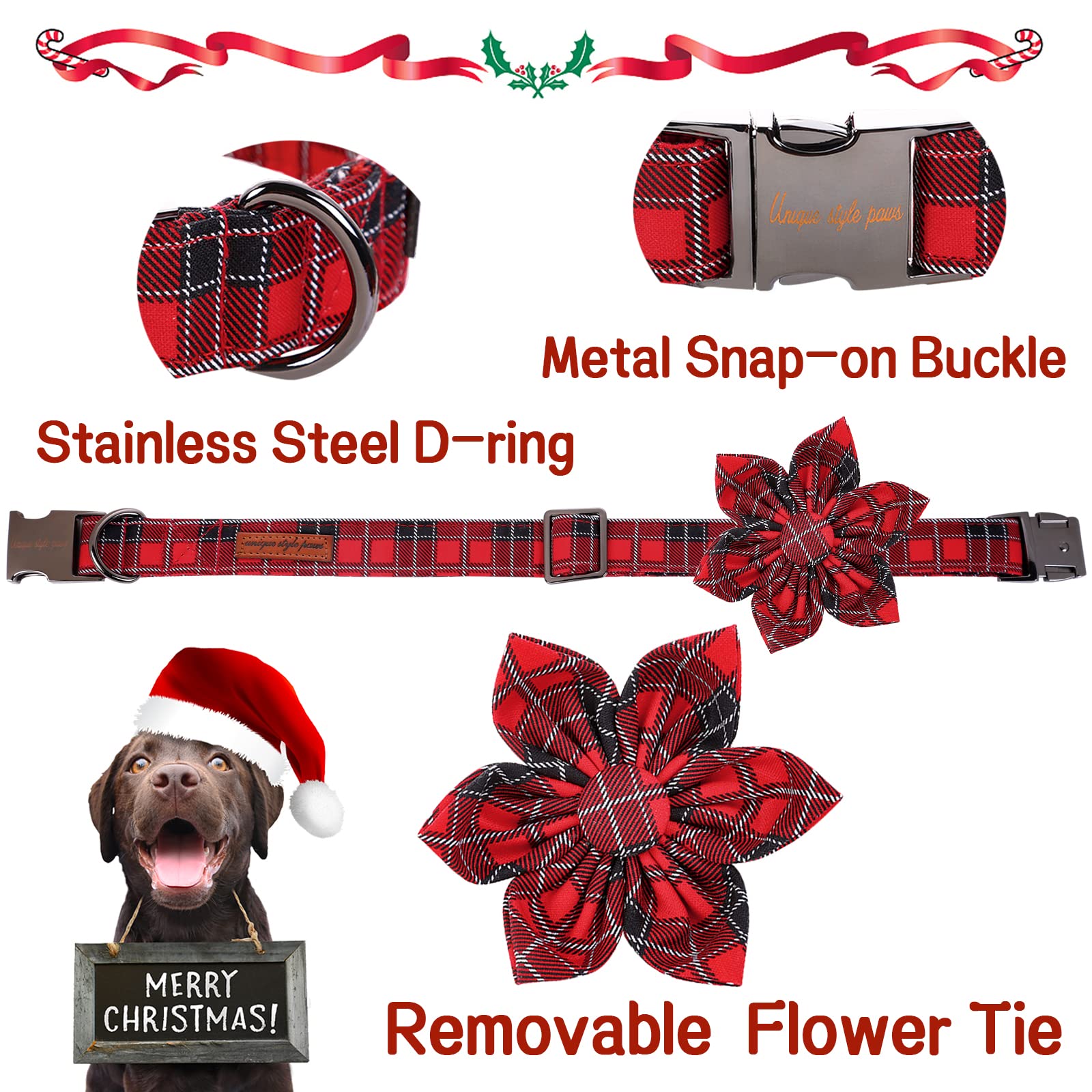 Red Black Grid Cotton Collar With Flower
