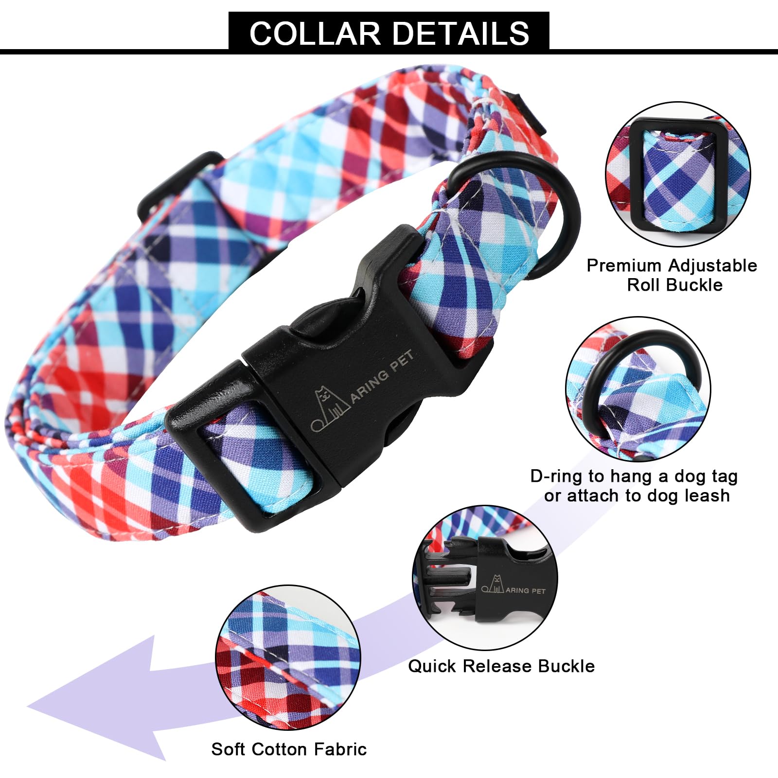 Plaid Dog Collar-Cute Dog Collar for Small Dogs, Adjustable Cotton Pet Collars Puppy Collar for Small Medium Large Boy and Girl Dogs