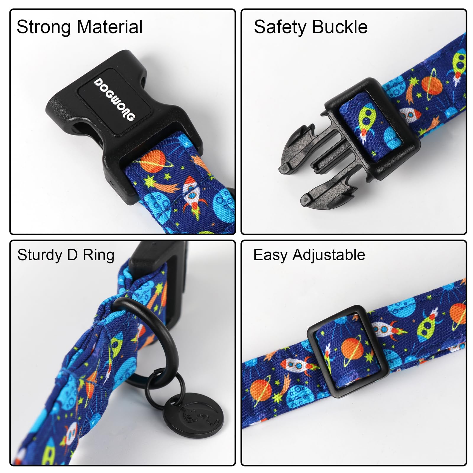 Blue Cotton Dog Collar, Heavy-Duty Dog Collar Durable Soft Boy Pet Dog Collar Cute Colorful Puppy Necklace for Small Medium Large Dog