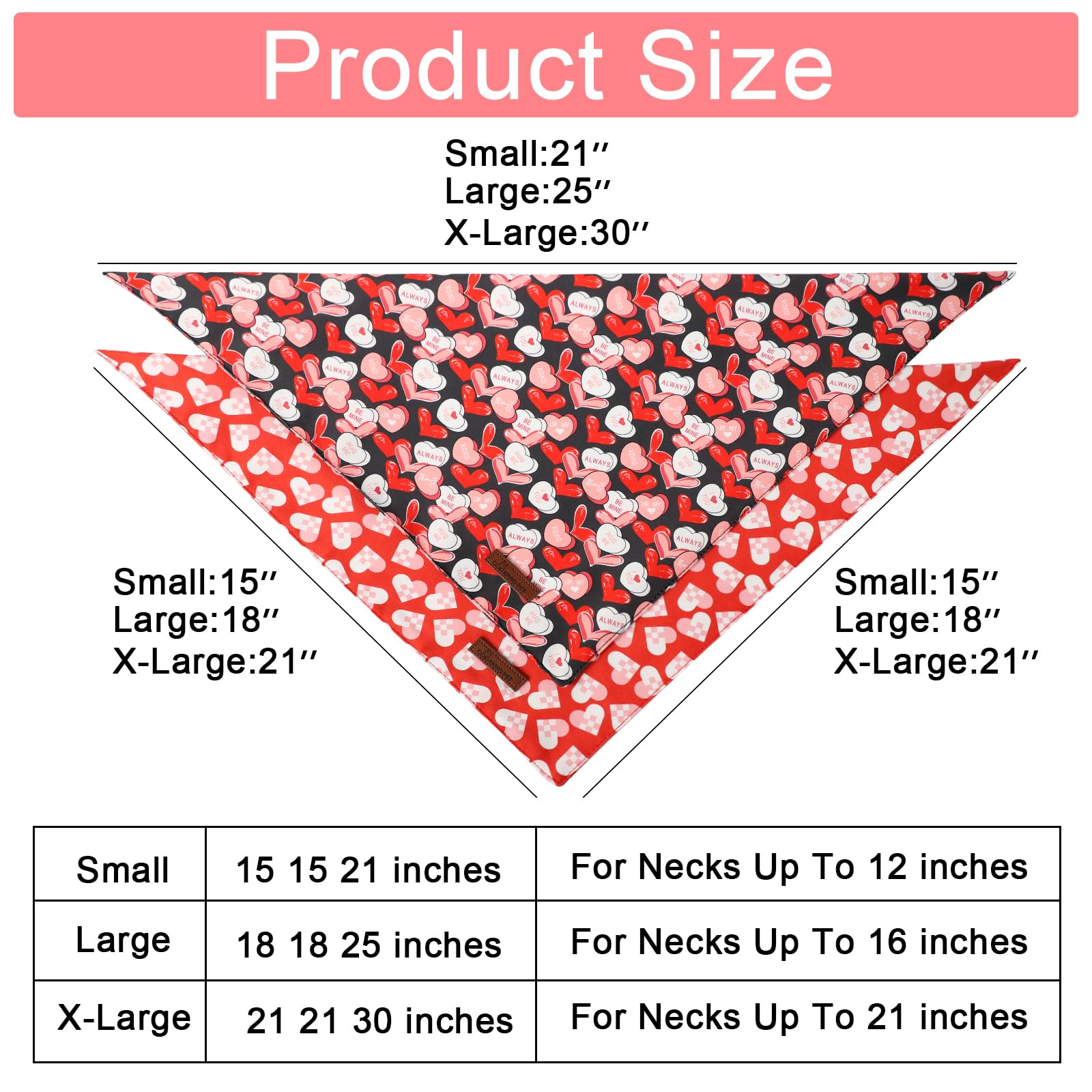 Valentine's Day Dog Bandana 2 Pack-Cute Black&Red Heart Dog Bandanas, Reversible Wedding Dog Triangle Bibs Pet Scarf Gifts for Dogs and Cats