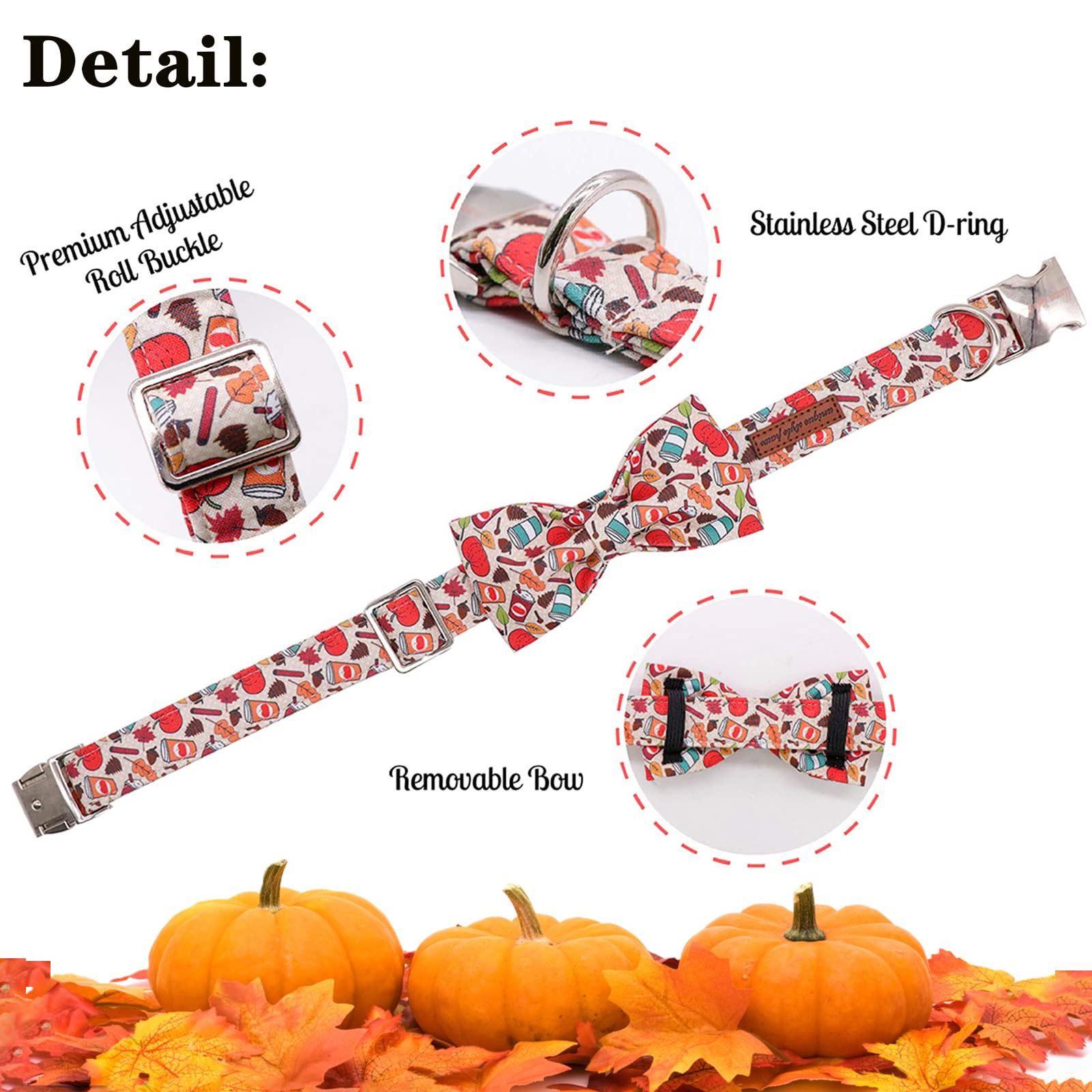 Fall Dog Collar with Bowtie Adjustable Collars for Collar