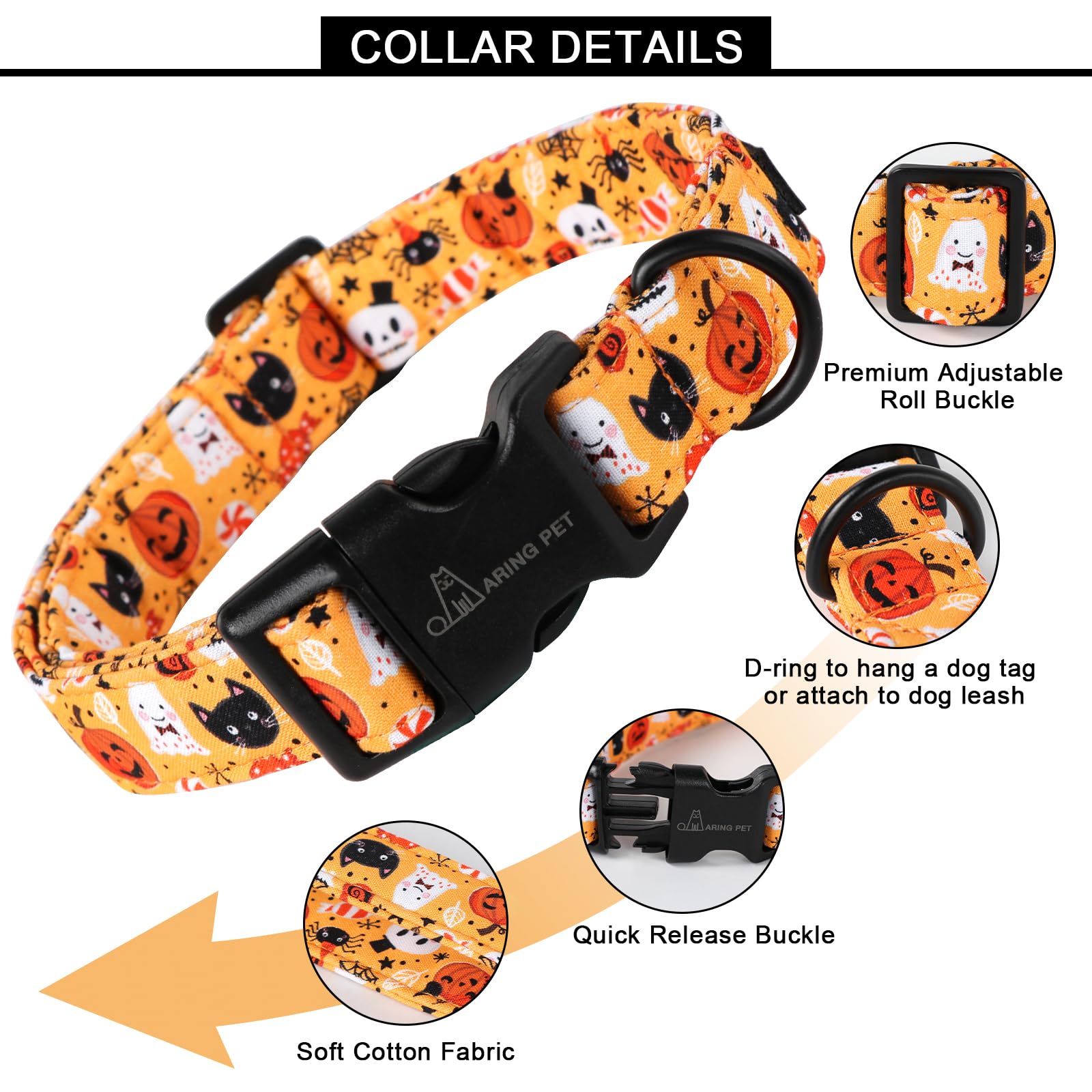 Halloween Dog Collar-Cute Pumpkin Dog Collar for Small Dogs, Adjustable Halloween Ghost Dog Collars for Small Medium Large Female and Male Dogs