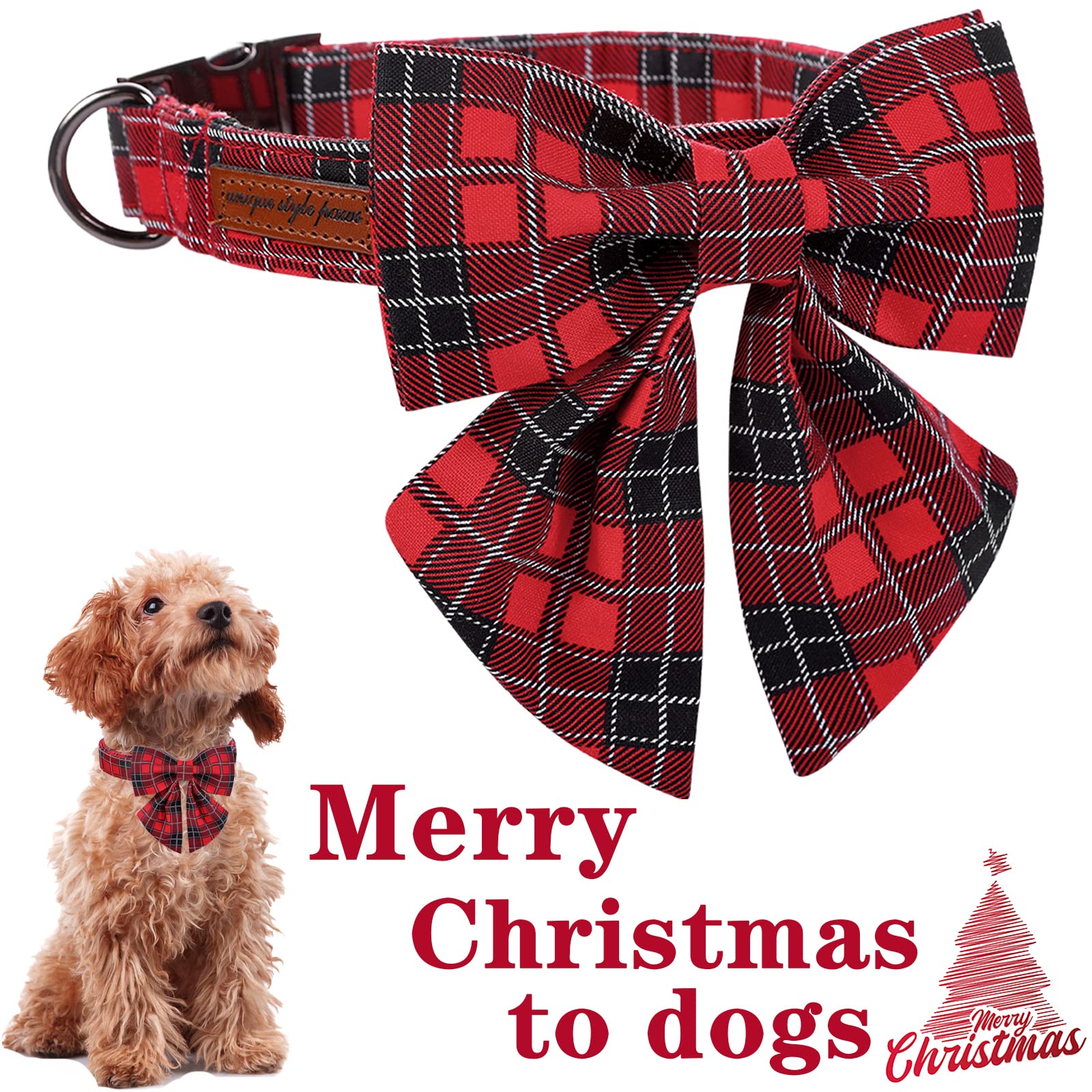 Red Black Grid Cotton Collar Adjustable Puppy Plaid Collar with Sailor Bow