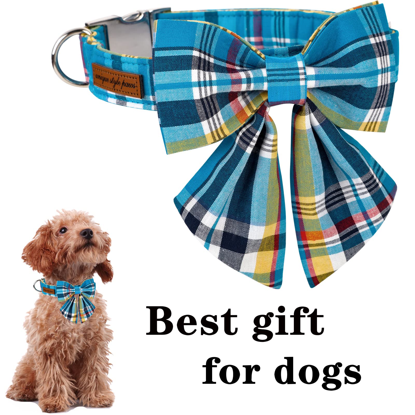 Blue Plaid Dog Collar with Sailor Bow