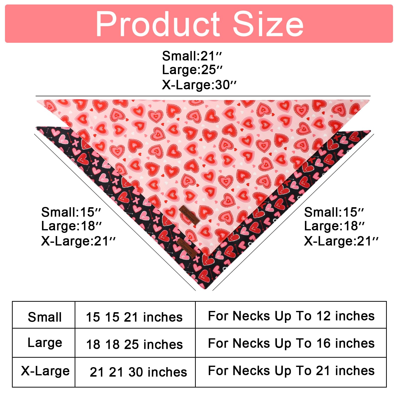 Valentine's Day Dog Bandana 2 Pack-Cute Pink&Black Heart Dog Bandanas, Reversible Wedding Dog Triangle Bibs Pet Scarf Gifts for Small Dogs and Cats
