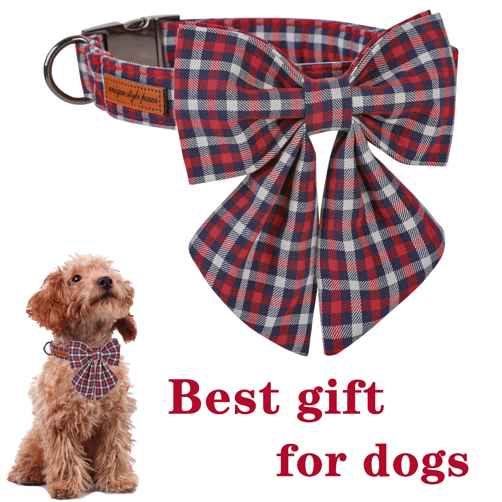 Red Blue Plaid Puppy Collar with Sailor Bow