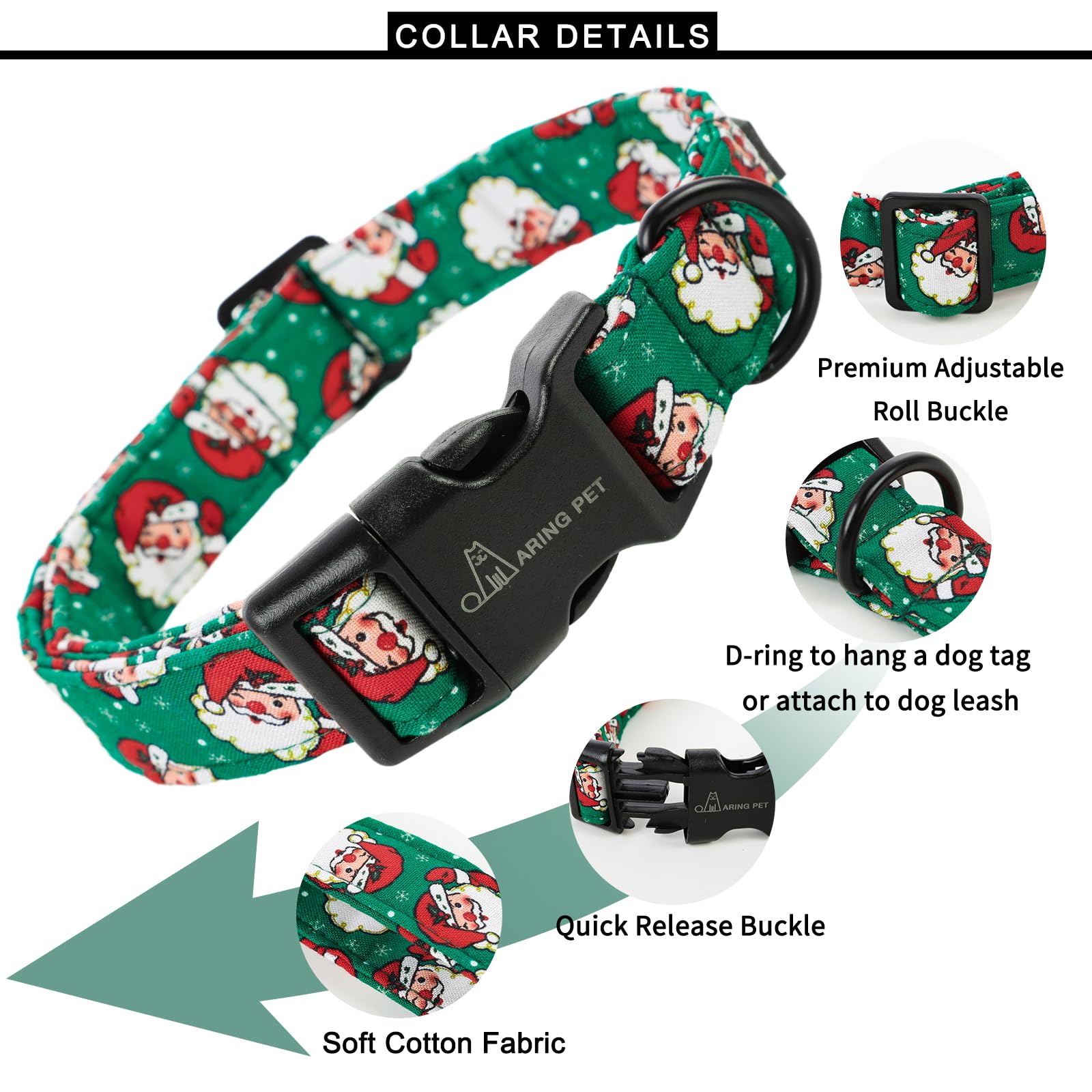 Christmas Dog Collar-Cute Cotton Santa Claus Dog Collar, Adjustable Lightweight Christmas Pet Collars Puppy Collar with Quick Release Buckle