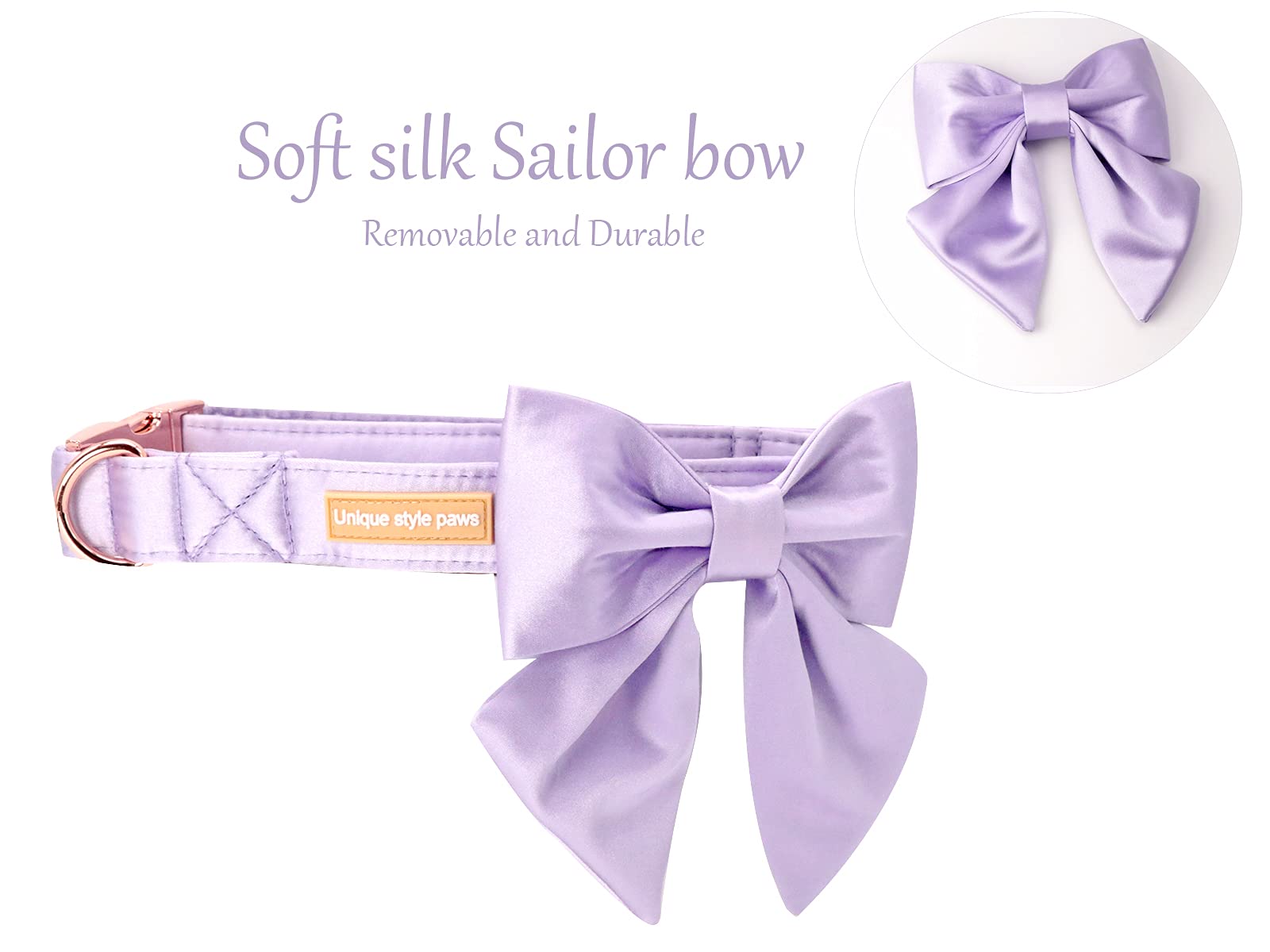 Purple Silk Dog Collar Adjustable Durable Dog Collar with Sailor Bow