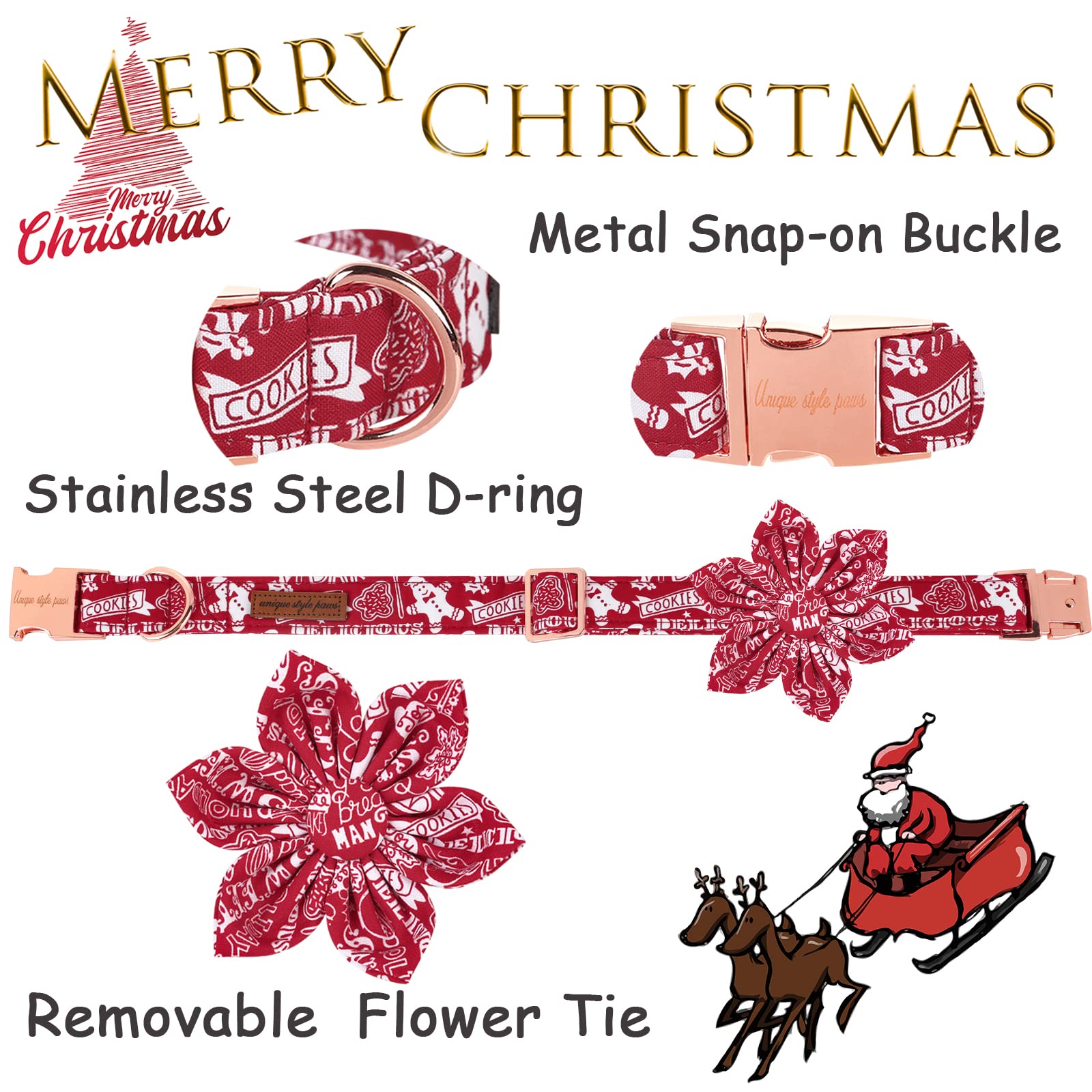Gingerbread Snowman Theme Puppy Collar With Flower