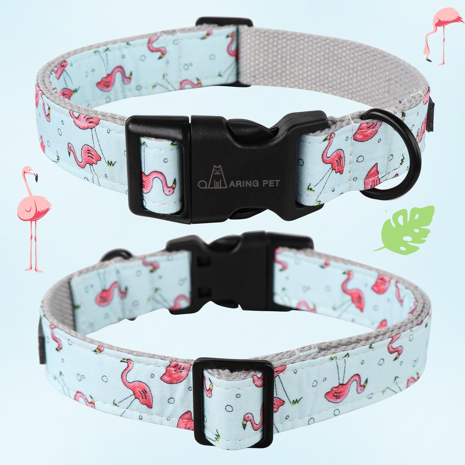 Flamingo Dog Collar-Cute Summer Small Dog Collars, Adjustable Lightweight Cotton Pet Collars for Small Medium Large Boy and Girl Dogs