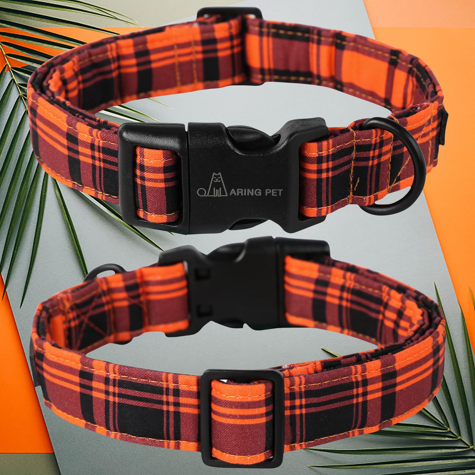 Halloween Dog Collar-Cute Fall Dog Collar for Small Dogs, Cotton Halloween Orange Grid Dog Collars for Small Medium Large Female and Male Dogs