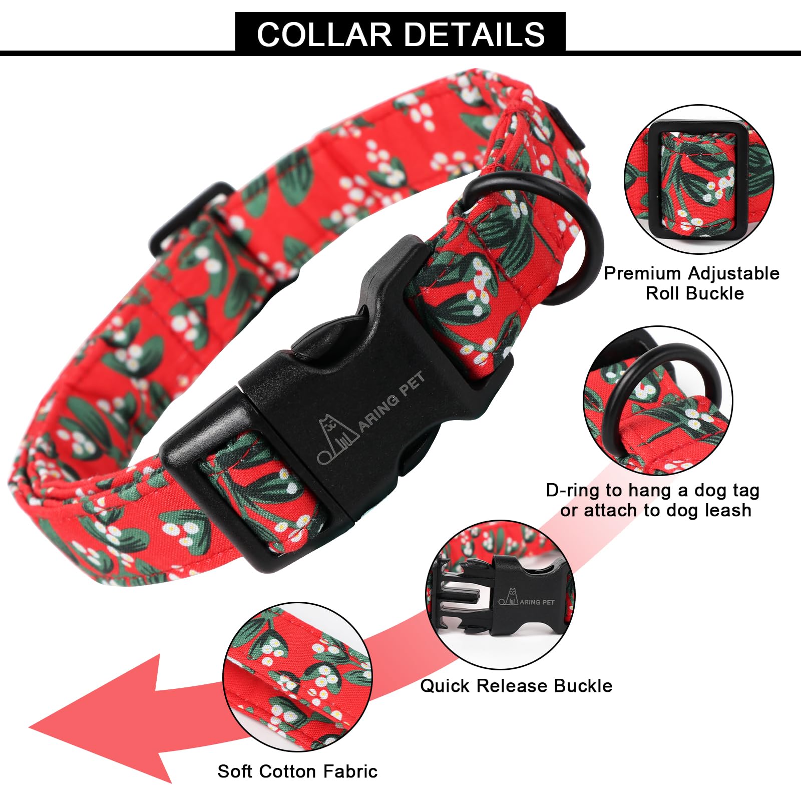 Christmas Dog Collar Cute Red Dog Collar, Adjustable Cotton Christmas Small Dog Collars Puppy Collar for Small Medium Large Dogs