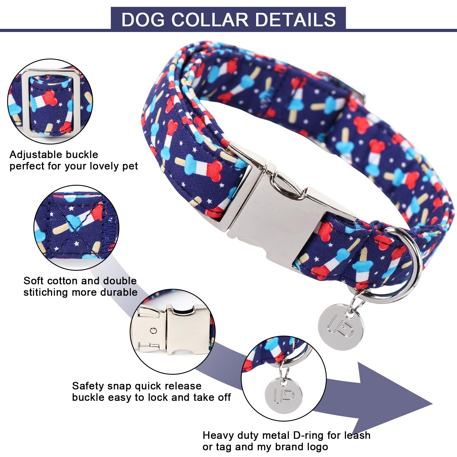 Patriotic Dog Collar, Dog Collar, American Flag Collar for Puppy Boy Girl Dog or Cat, Comfortable Summer Collar with Metal Buckle