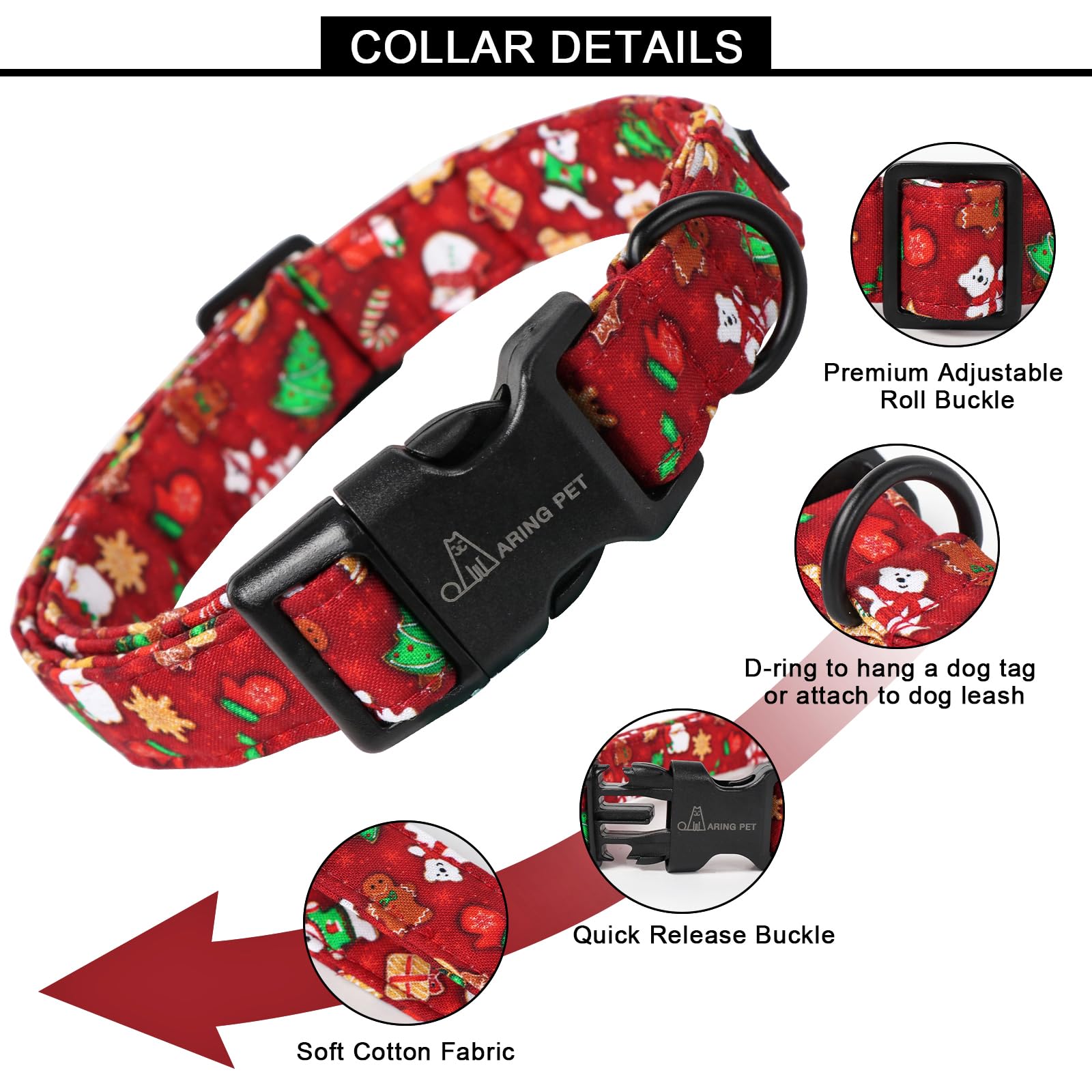 Christmas Dog Collar Cute Small Dog Collars, Adjustable Cotton Red Christmas Dog Collars Puppy Collar for Small Medium Large Boy and Girl Dogs