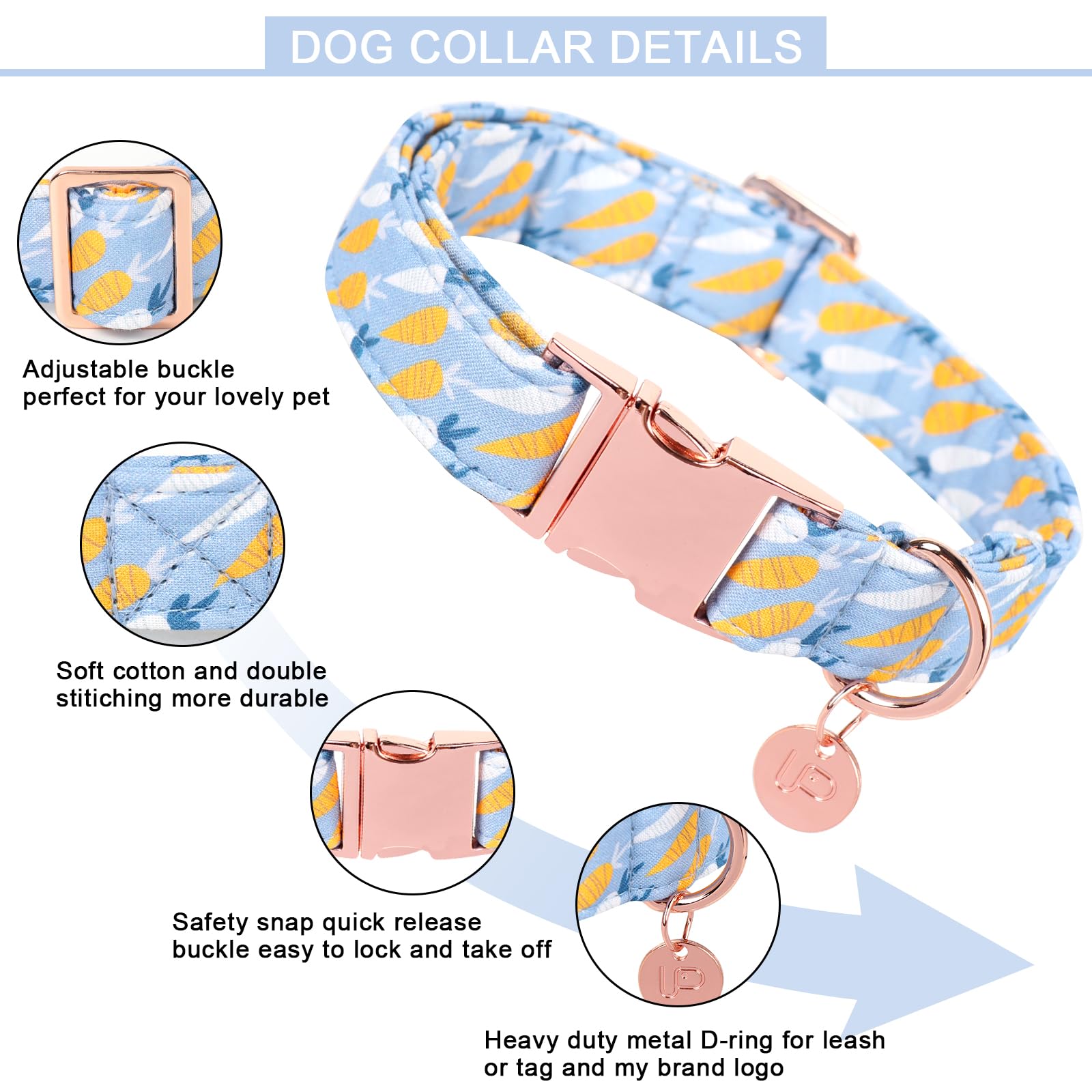 Easter Dog Collar, Cotton Easter Egg Collar for Puppy Girl Boy Dog or Cat, Easter Day Gift Rabbit Dog Collar, Cute Carrot Pet Dog Collar with Metal Buckle