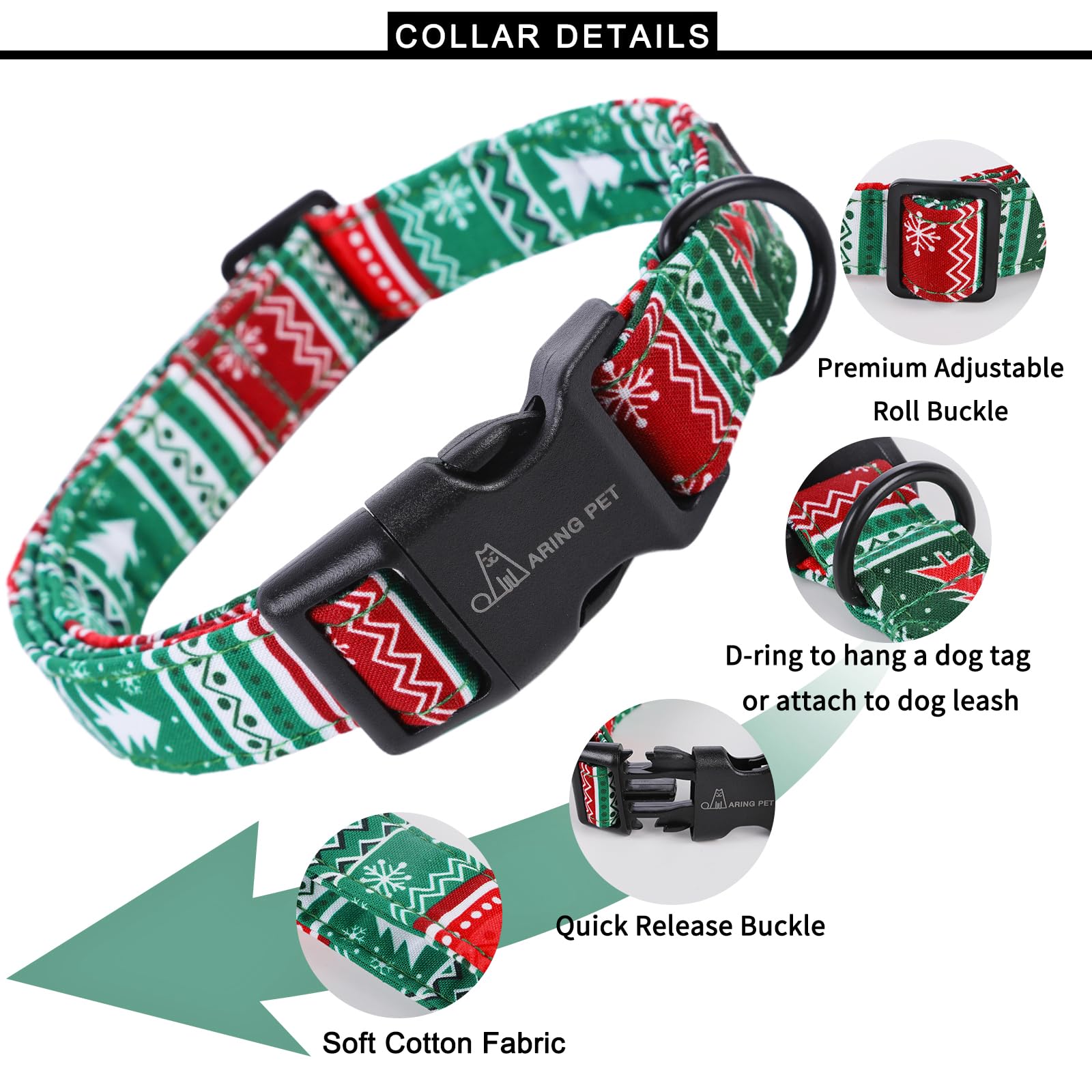 Christmas Dog Collar-Cute Cotton Lightweight Dog Collars, Adjustable Christmas Pet Collars Puppy Collar with Quick Release Buckle
