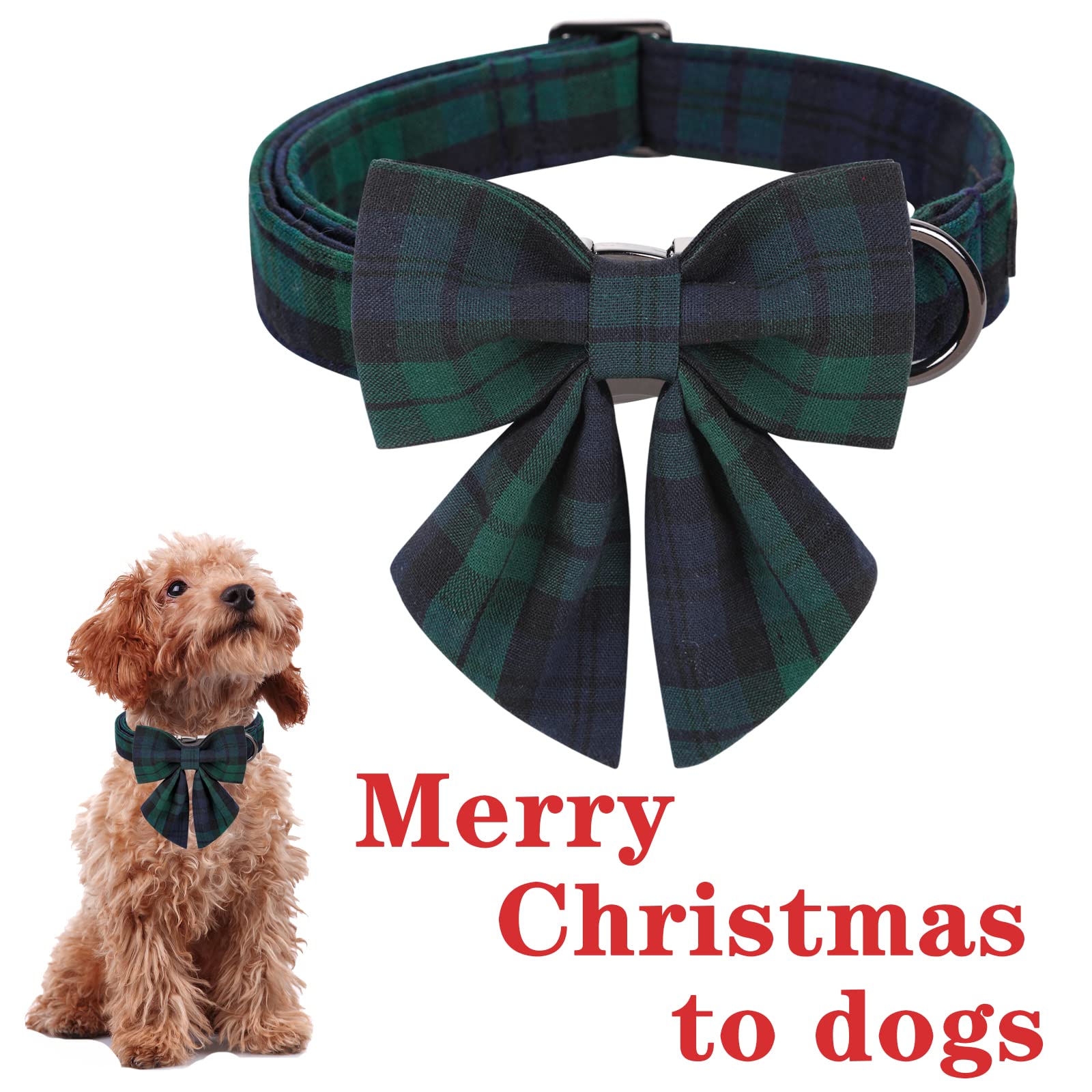 Green Plaid Puppy Collar with Sailor Bow