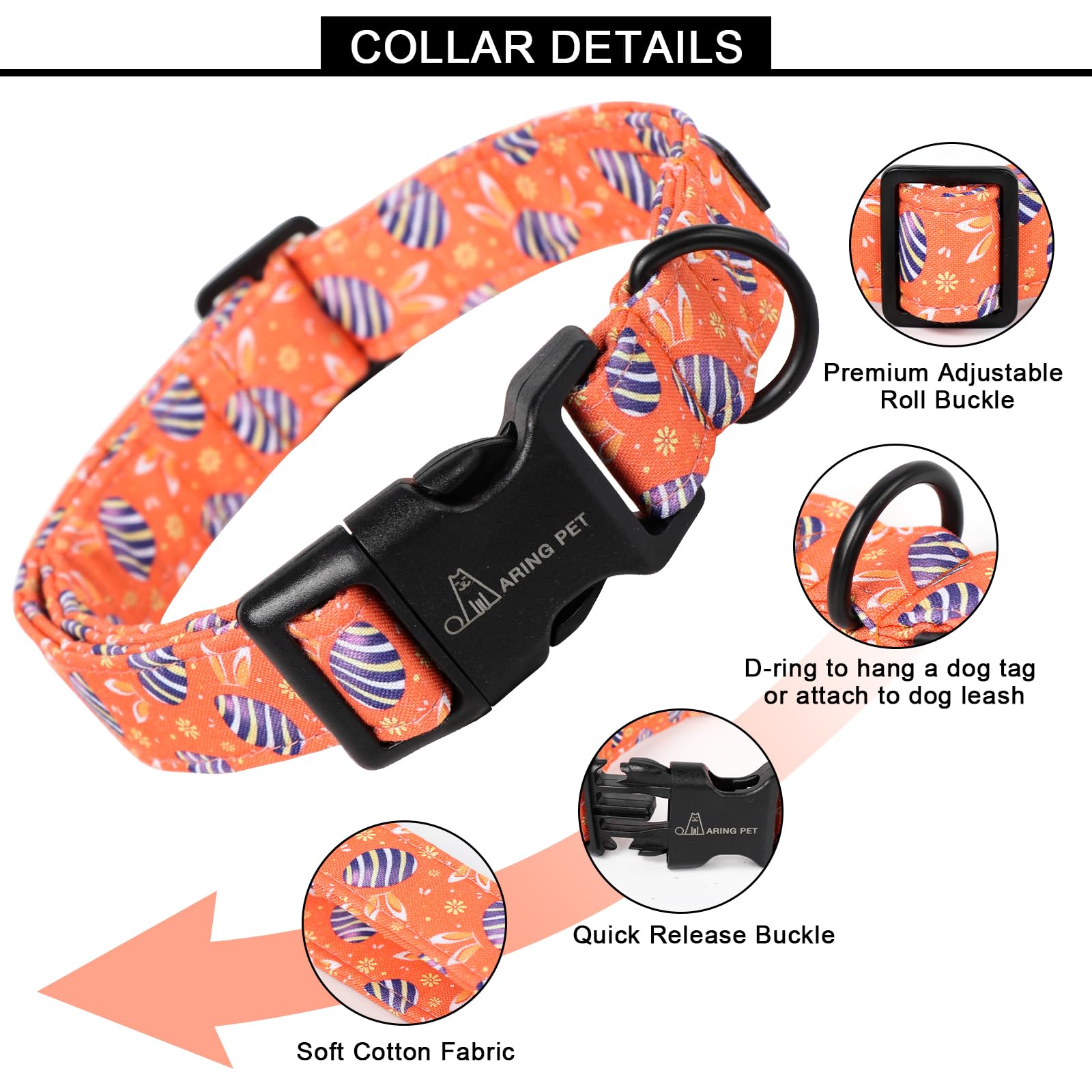 Easter Dog Collar-Cute Easter Eggs Dog Collar, Adjustable Cotton Easter Pet Collar Puppy Collars with Quick Release Buckle