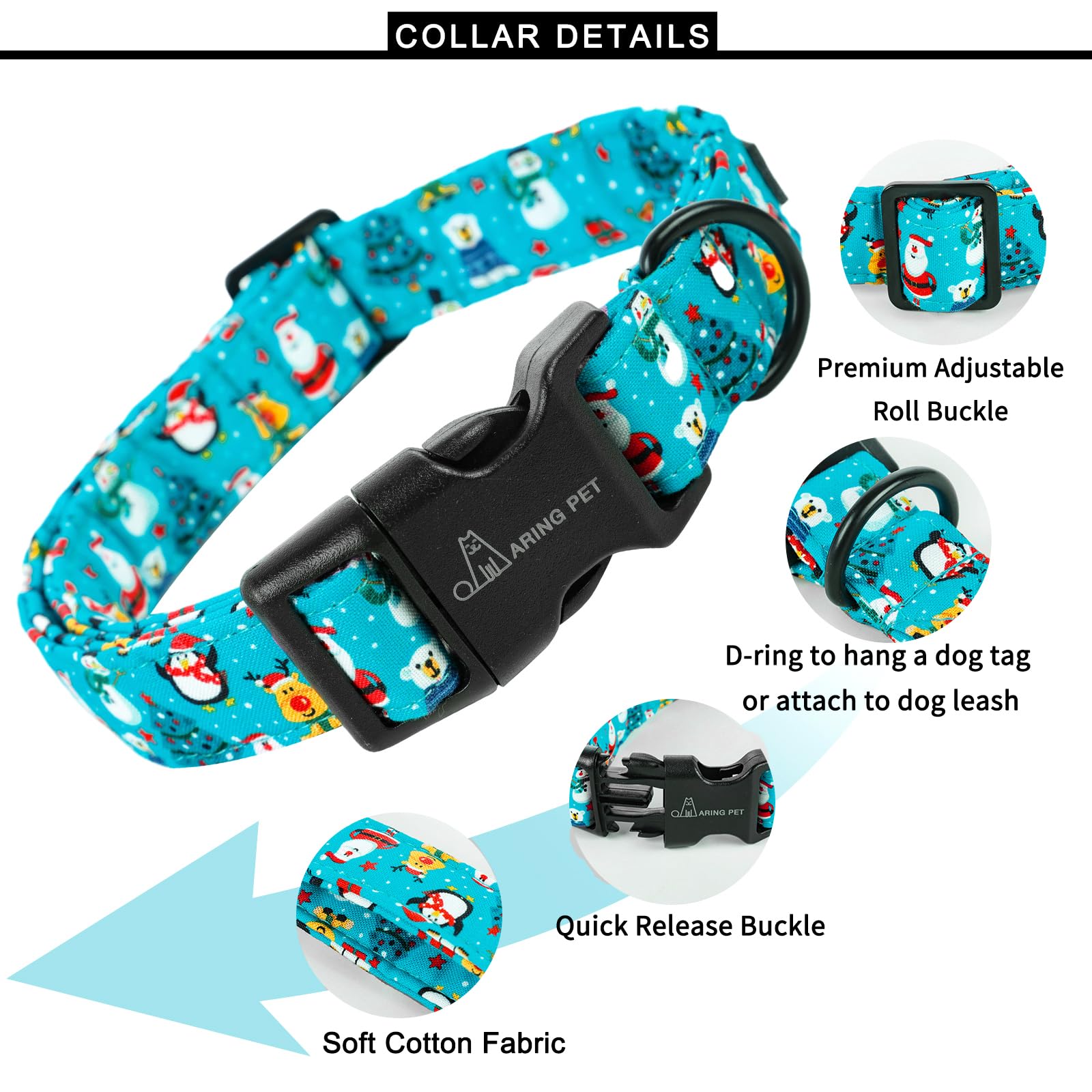 Christmas Dog Collar-Cute Cotton Lightweight Dog Collars, Adjustable Christmas Party Pet Collars Puppy Collar with Quick Release Buckle