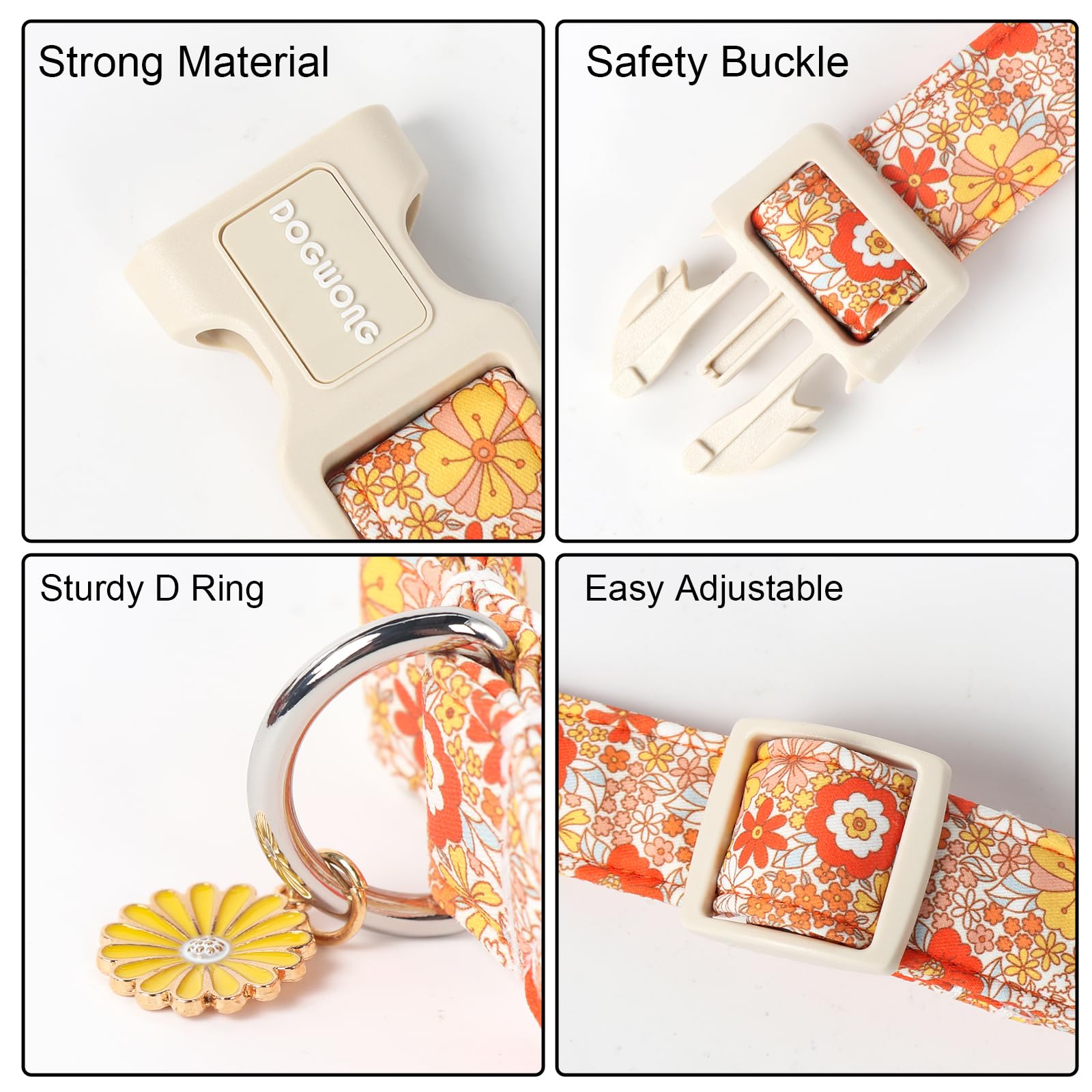 Fall Flower Dog Collar- Cute Flower Dog Collars Adjustable Floral Dog Collar for Girl Female Small Medium Large Dogs