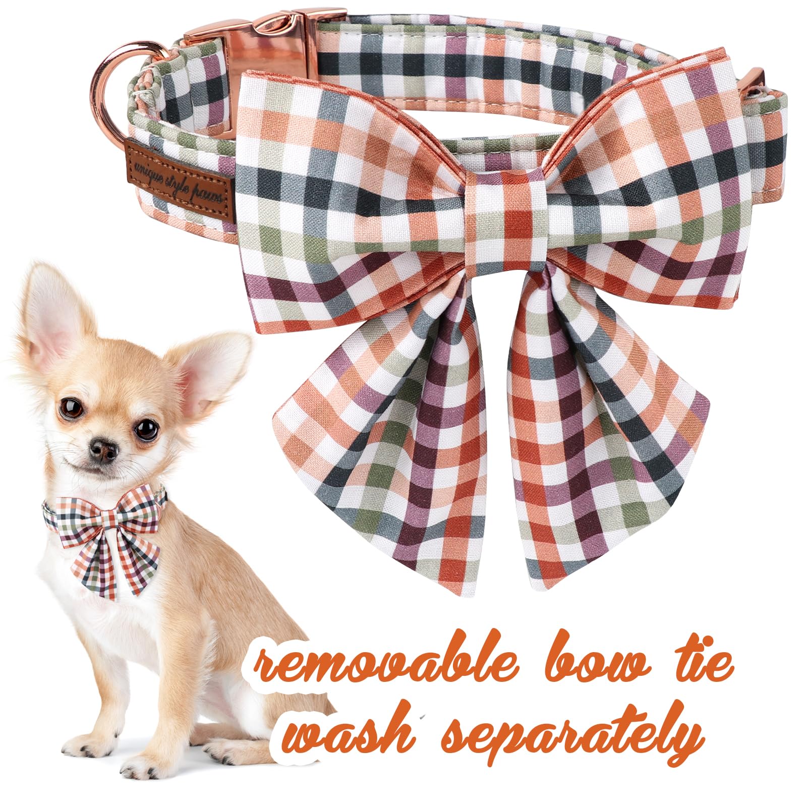 Bow Floral Plaid Colorful Dog Collar with Sailor Bow