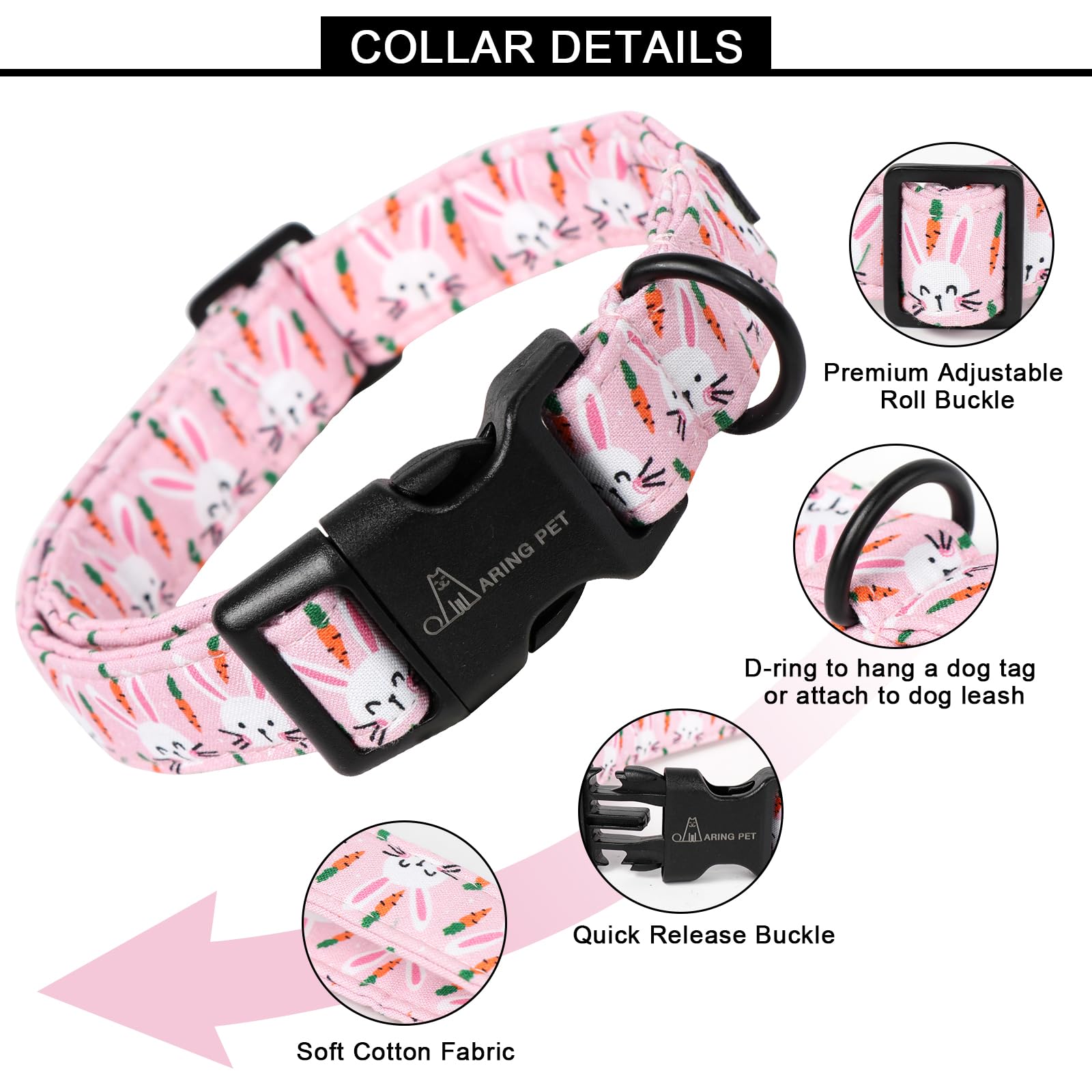 St Patrick's Day Dog Collar-Cute Clovers Dog Collar, Adjustable Cotton Shamrock Pet Collar Trefoil Puppy Collars with Quick Release Buckle