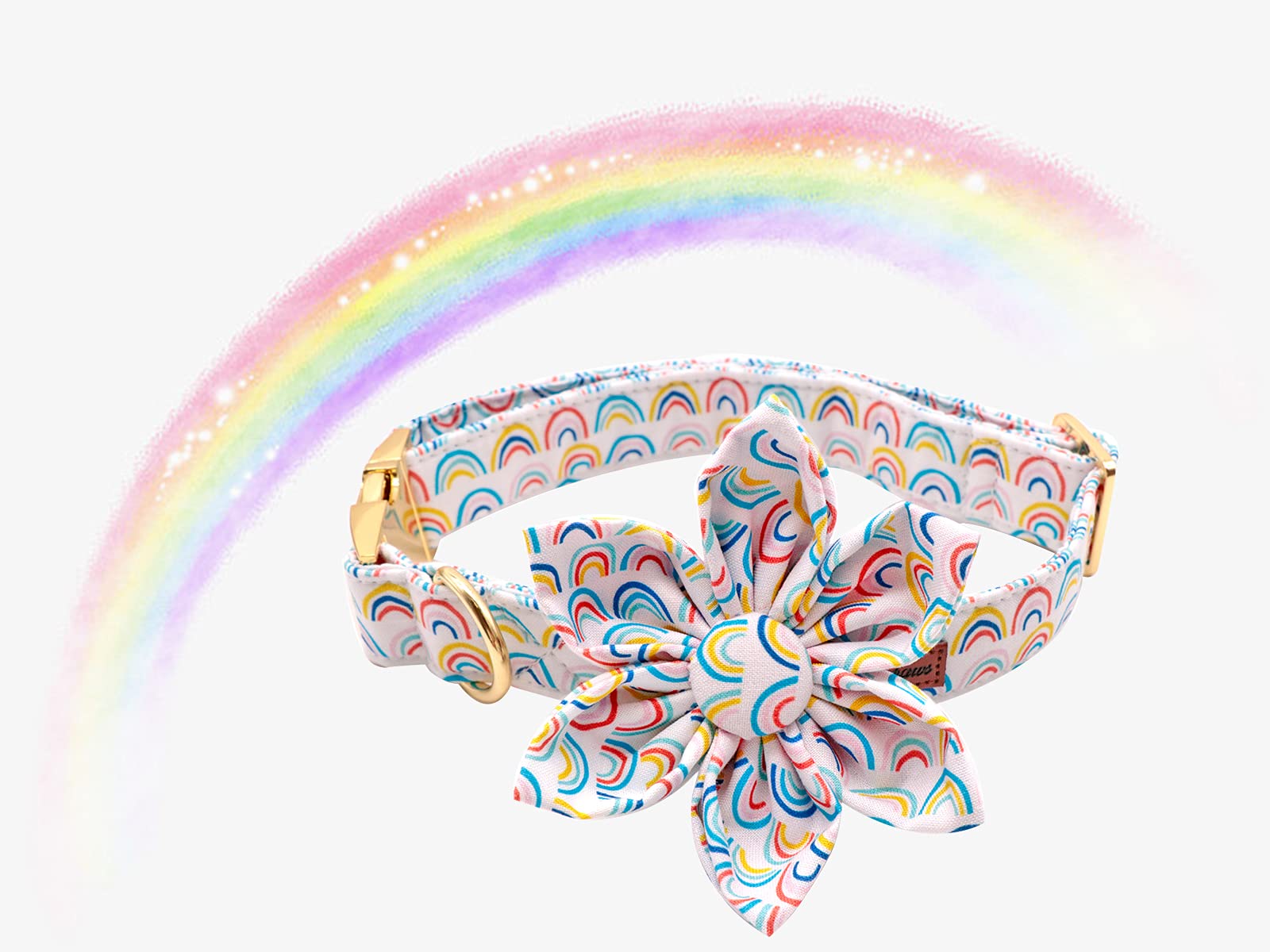 Durable Rainbow Floral Pattern Pet Collar