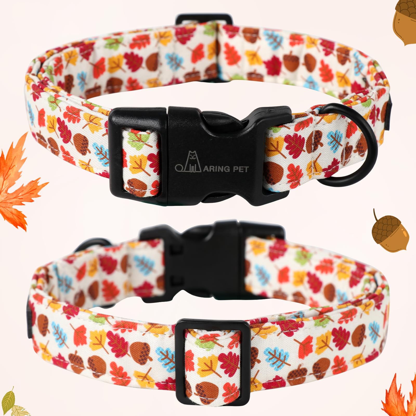 Fall Dog Collar-Cotton Maple Leaves Dog Collar for Small Dogs, Adjustable Lightweight Dog Collars with Quick Release Buckle for Small Medium Large Dogs
