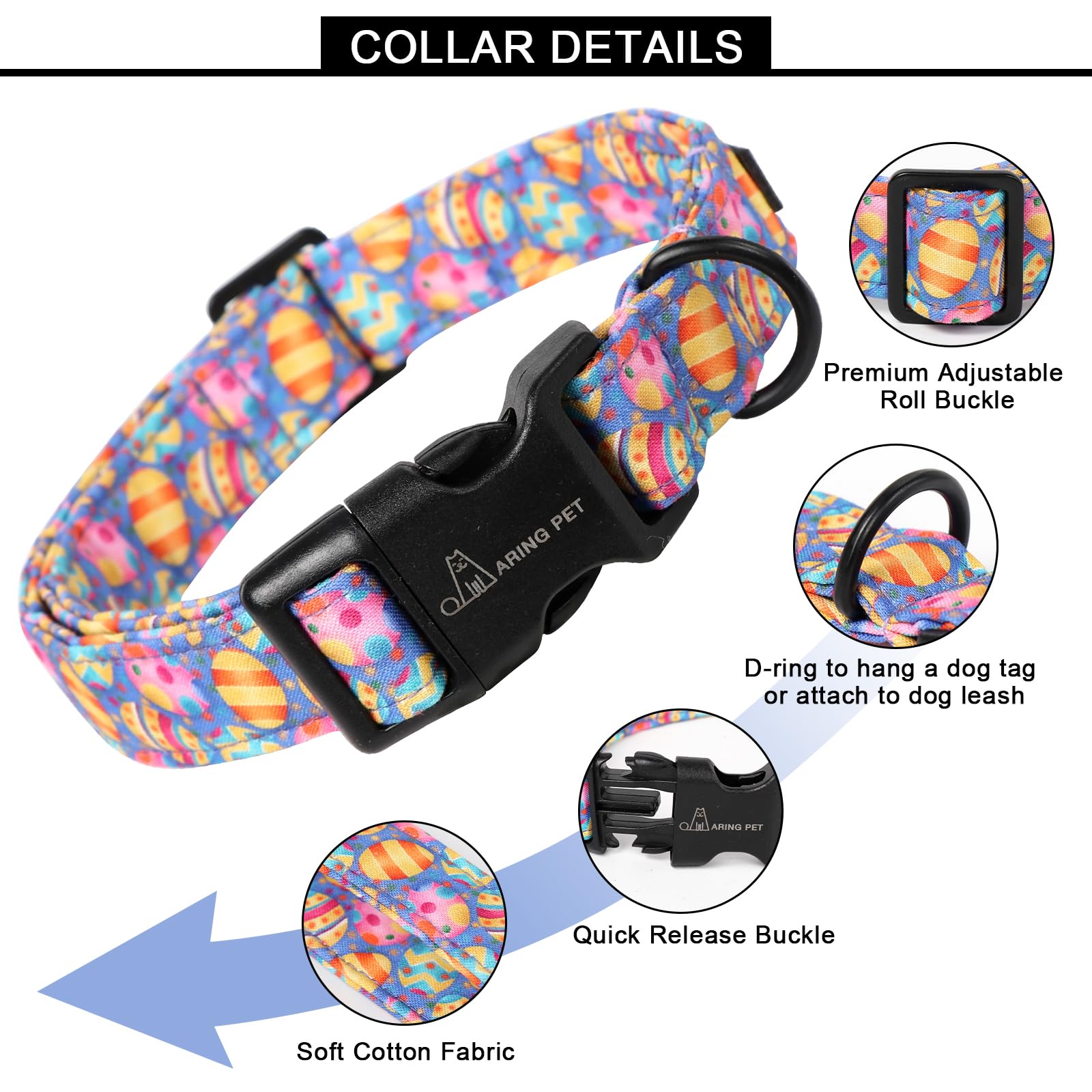 Easter Dog Collar-Cute Easter Eggs Dog Collar, Adjustable Cotton Purple Easter Pet Collar Puppy Collars with Quick Release Buckle