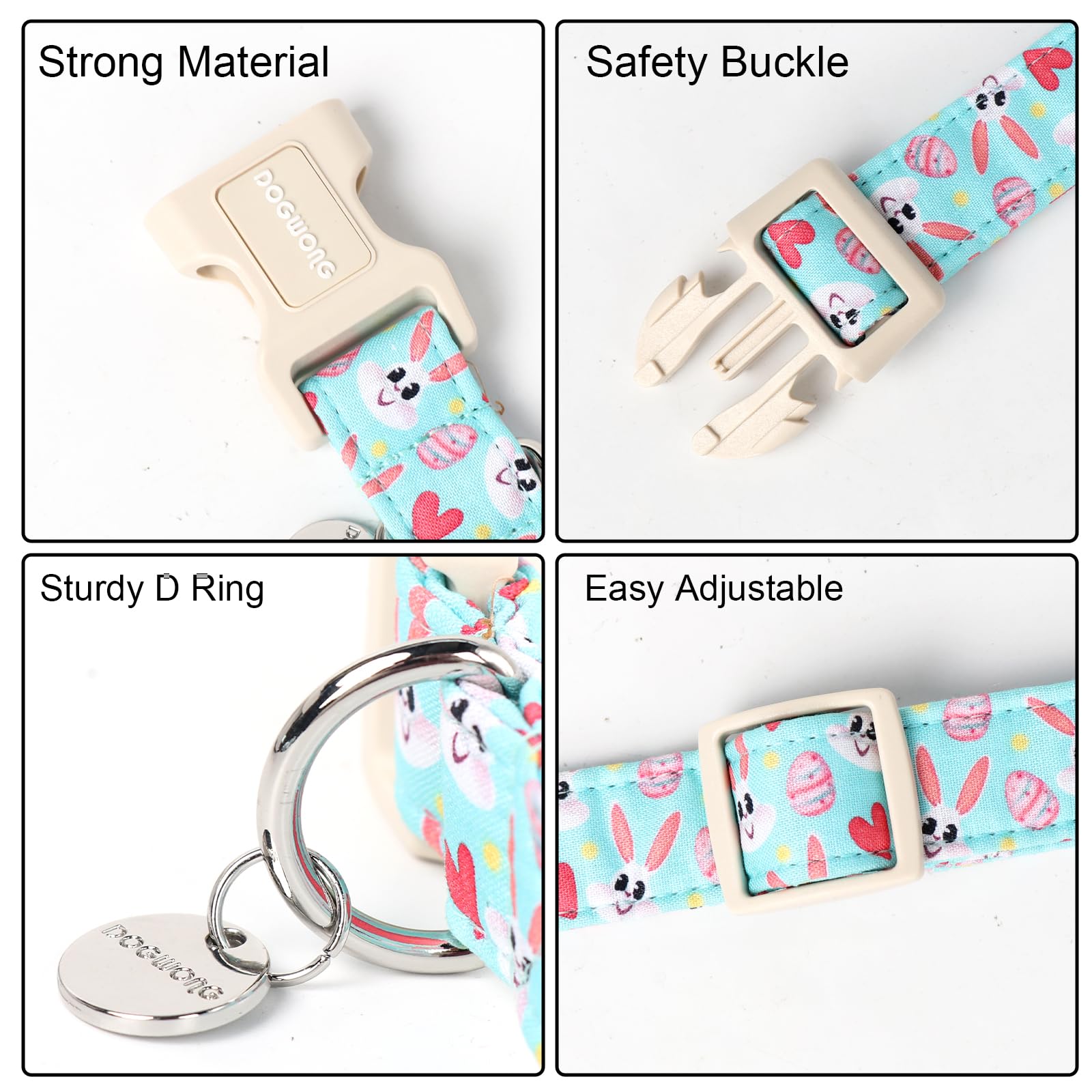 Easter Dog Collar, Blue Bunny Egg Dog Collar Soft Durable Adjustable Costume Cute Rabbit Easter Puppy Collar for Small Medium Large Dog