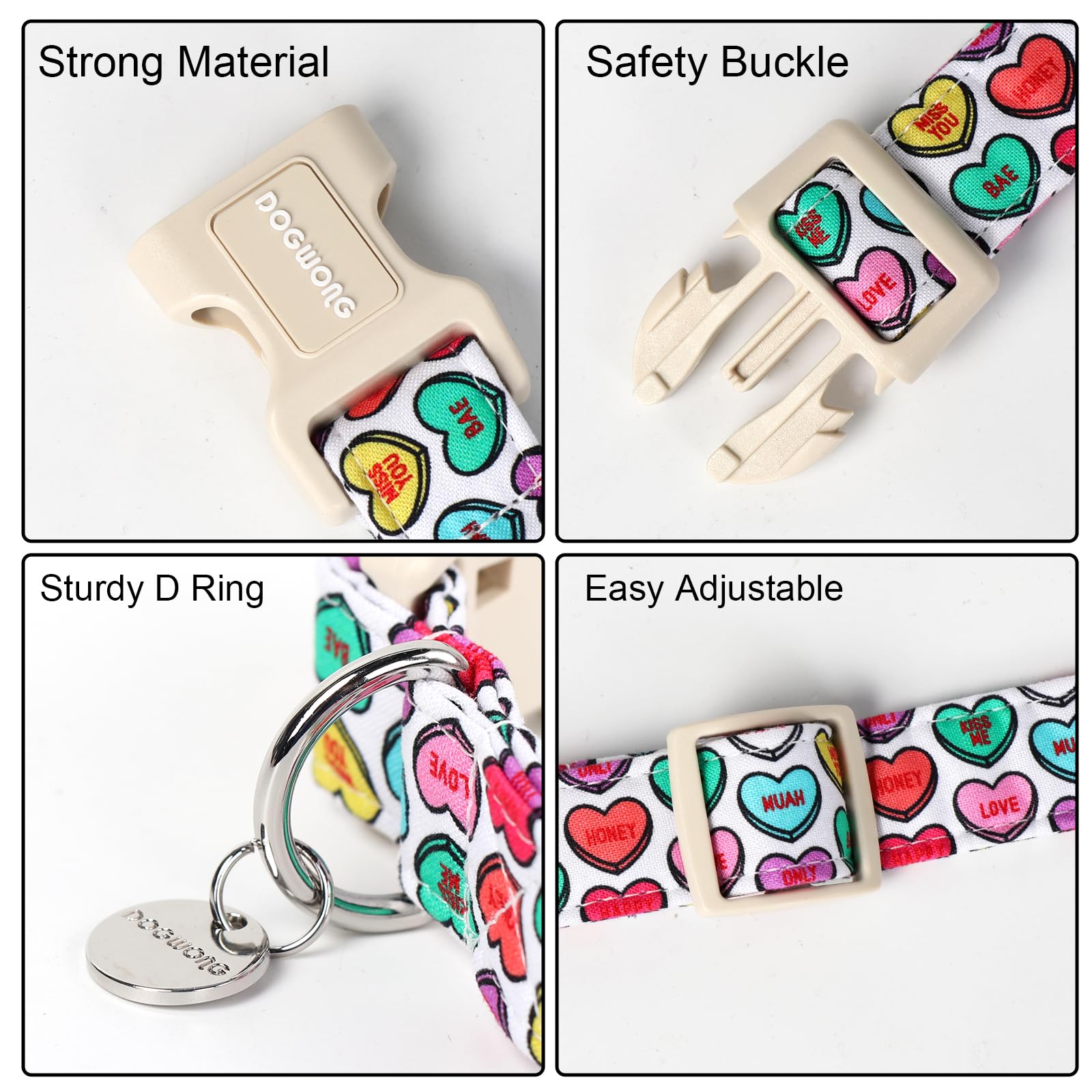 Valentine's Day Dog Collar, Adjustable Durable Heart Candy Dog Collar Cute Dog Collar for Small Medium Largr Dogs