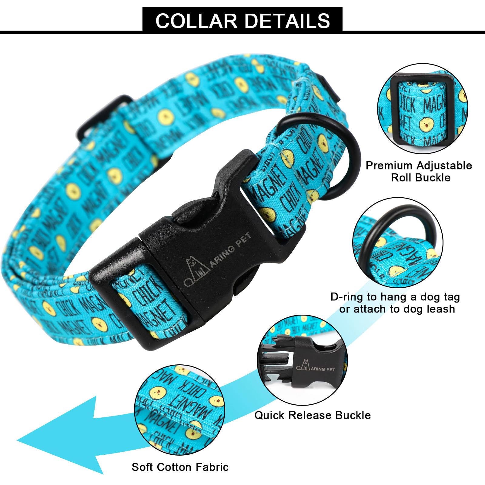 St Patrick's Day Dog Collar-Cute Clovers Dog Collar, Adjustable Cotton Shamrock Pet Collar Trefoil Puppy Collars with Quick Release Buckle