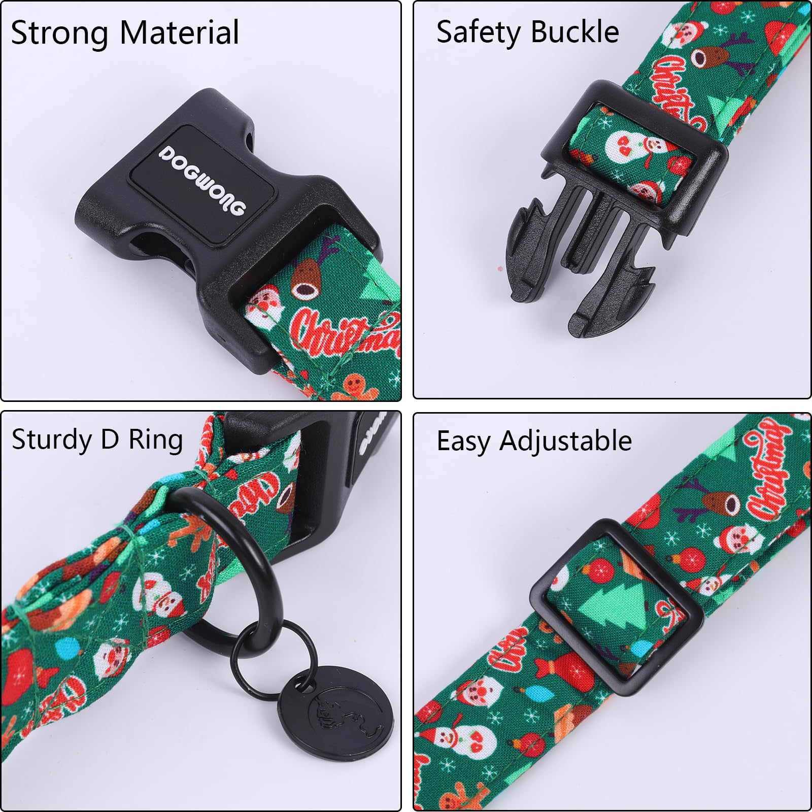 Christmas Cotton Dog Collar, Green Santa Christmas Dog Collar Durable Soft Fabric Pet Dog Collar Cute Puppy Necklace for Small Medium Large Dog